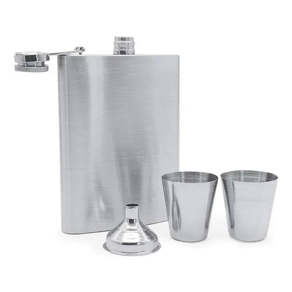 Silver Stainless Steel Leak Proof Hip Flask Set 2