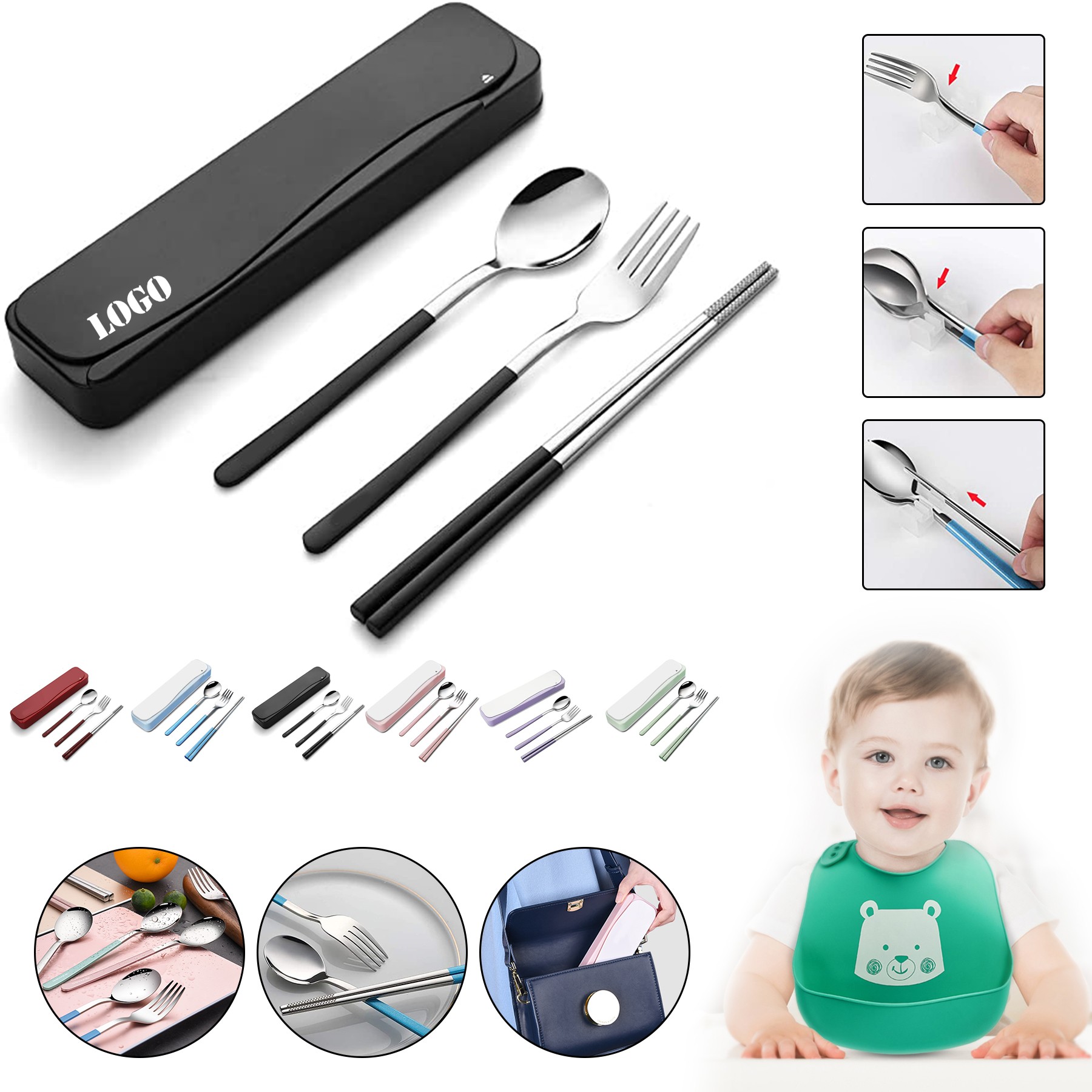 3 Piece Portable Lunch Cutlery Set