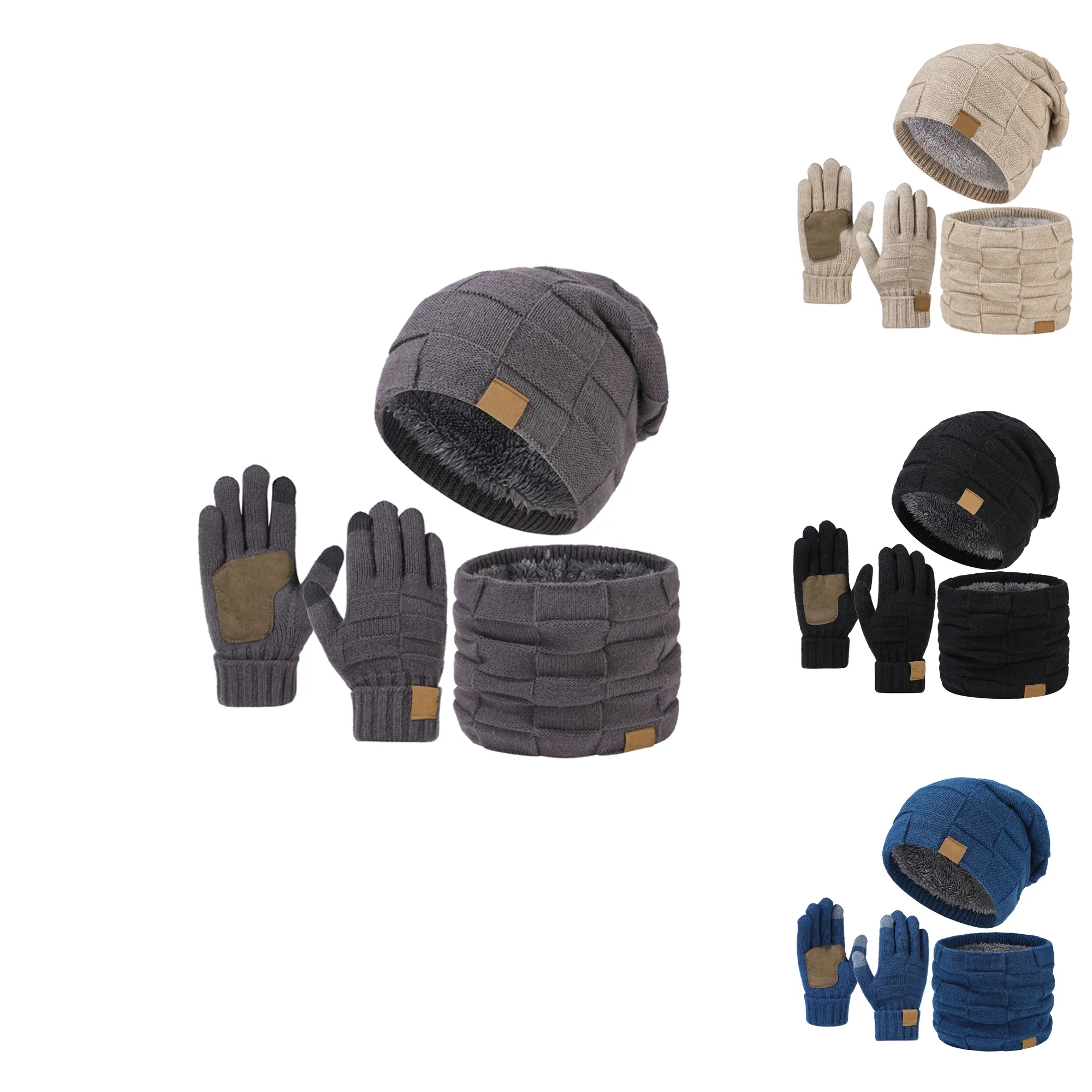 Unisex Loose Beanie Scarf Gloves Winter Three-Piece Set