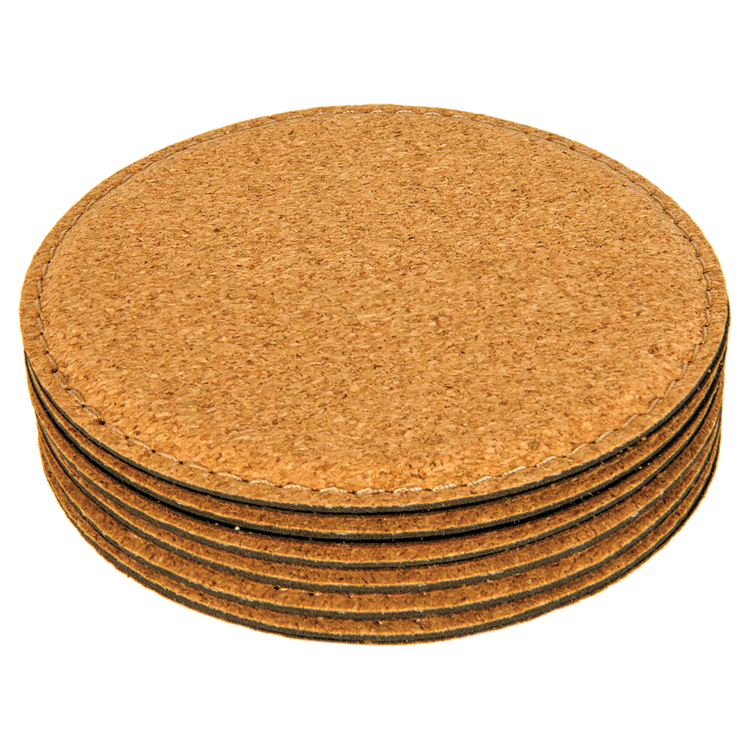 4" Round Cork Coaster with Stitching 1