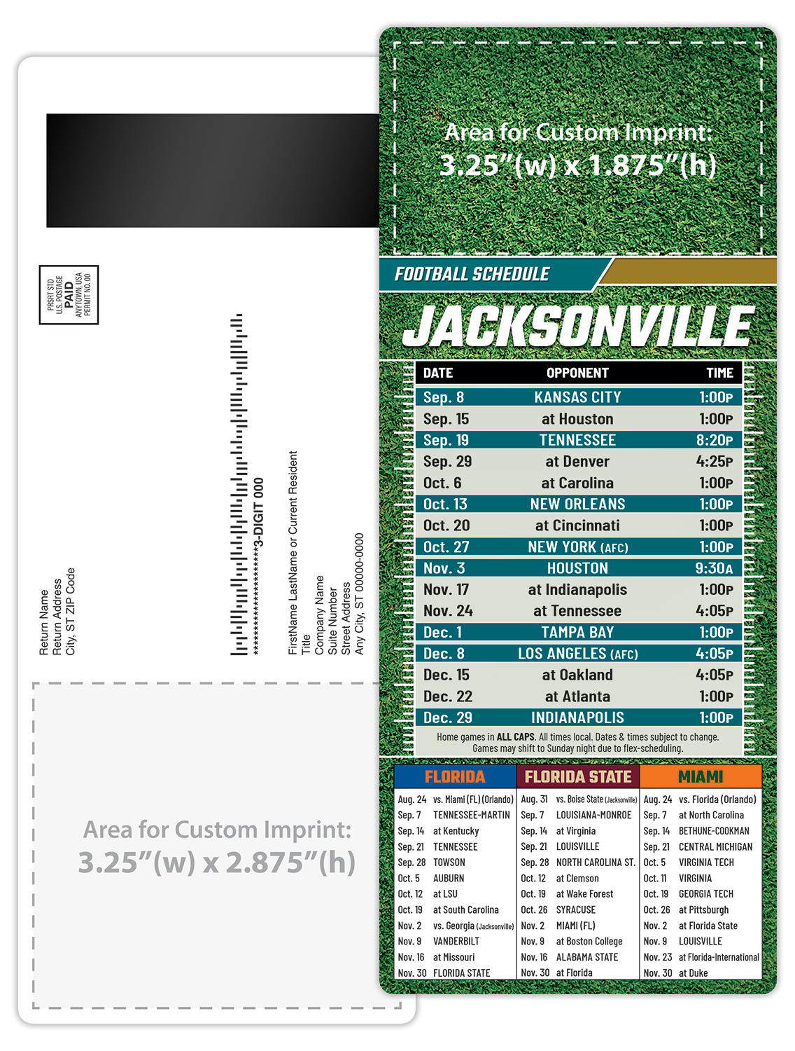 Football Schedule Laminated Card/Postcard with Magnet Strip 3.5x8.5 - 14 pt. 4