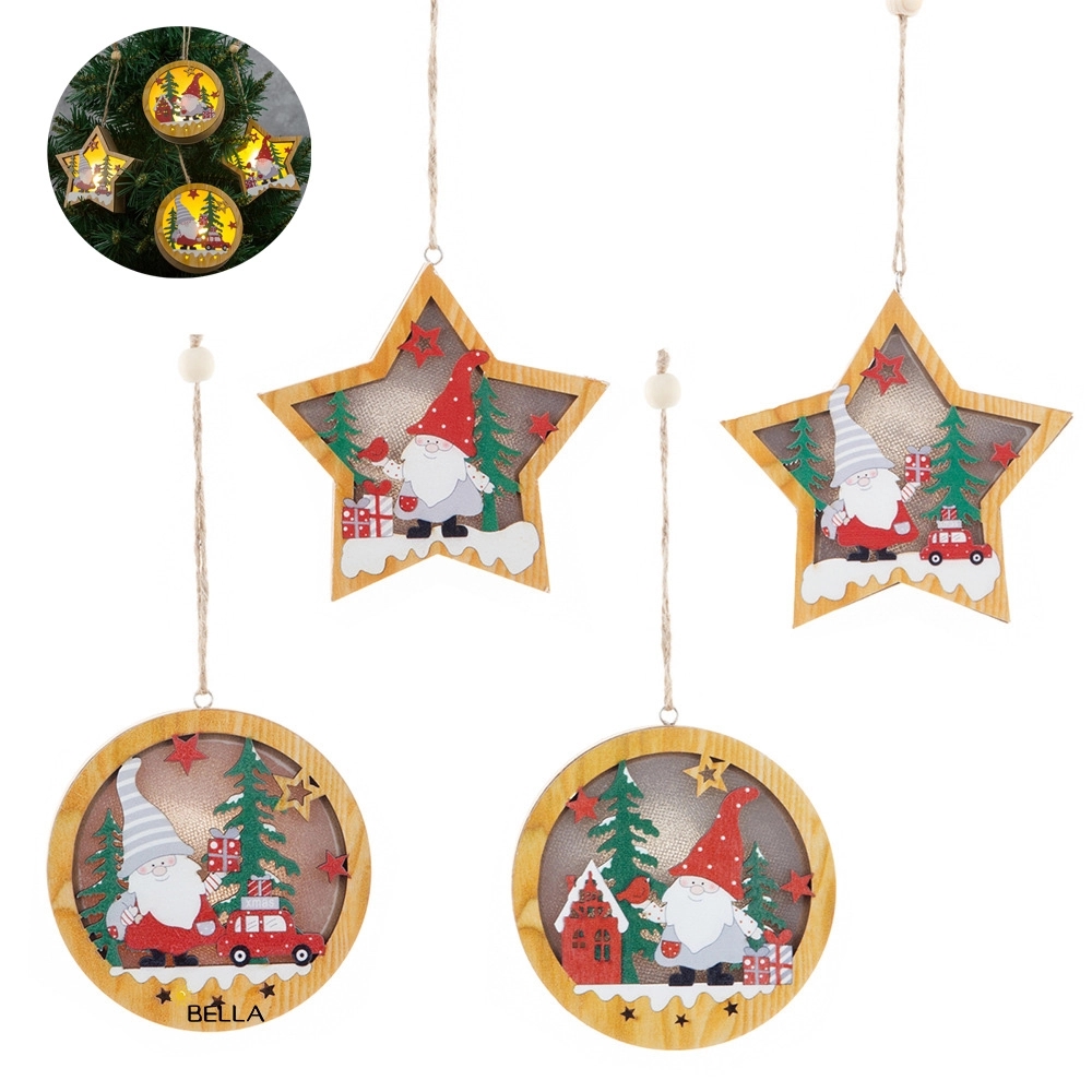 Christmas Wood Cutouts Pendants With Led Lights 5