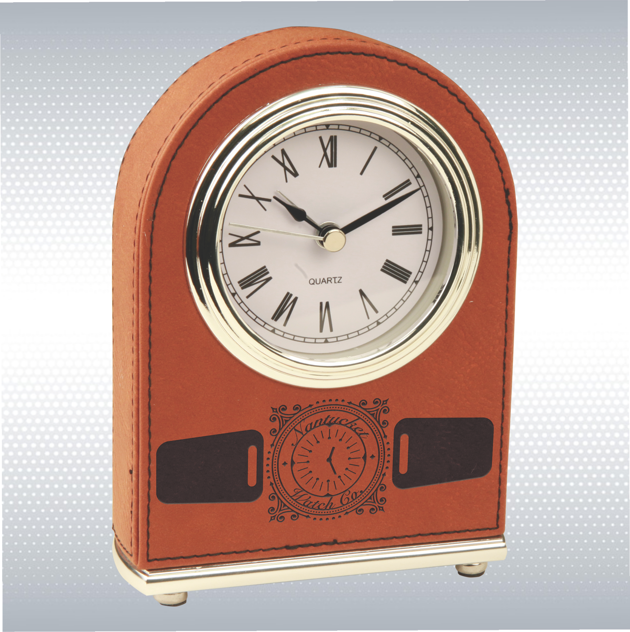5.5" Light Brown Leatherette Arch Desk Clock 16