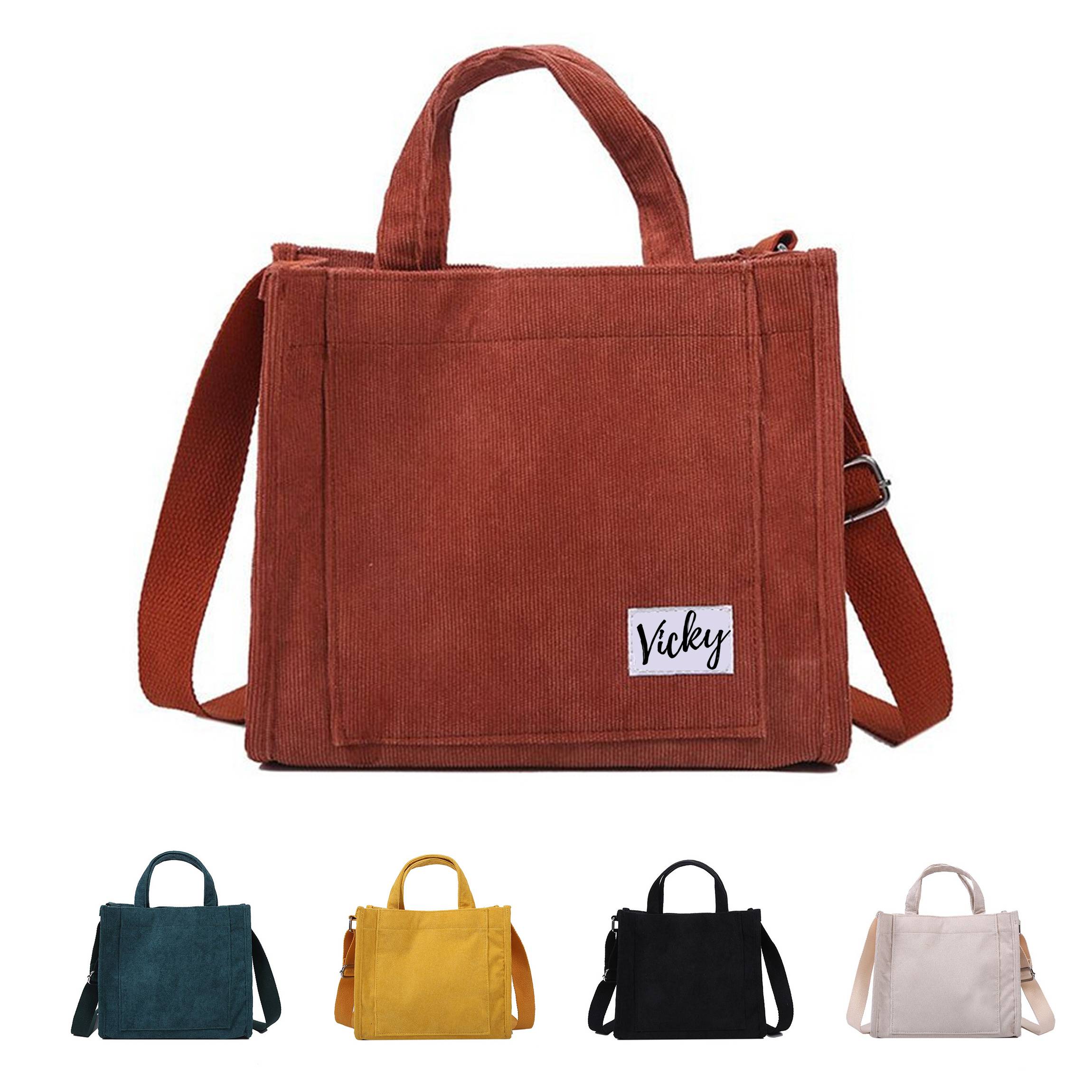Women Corduroy Zipper Shoulder Crossbody Bag 2
