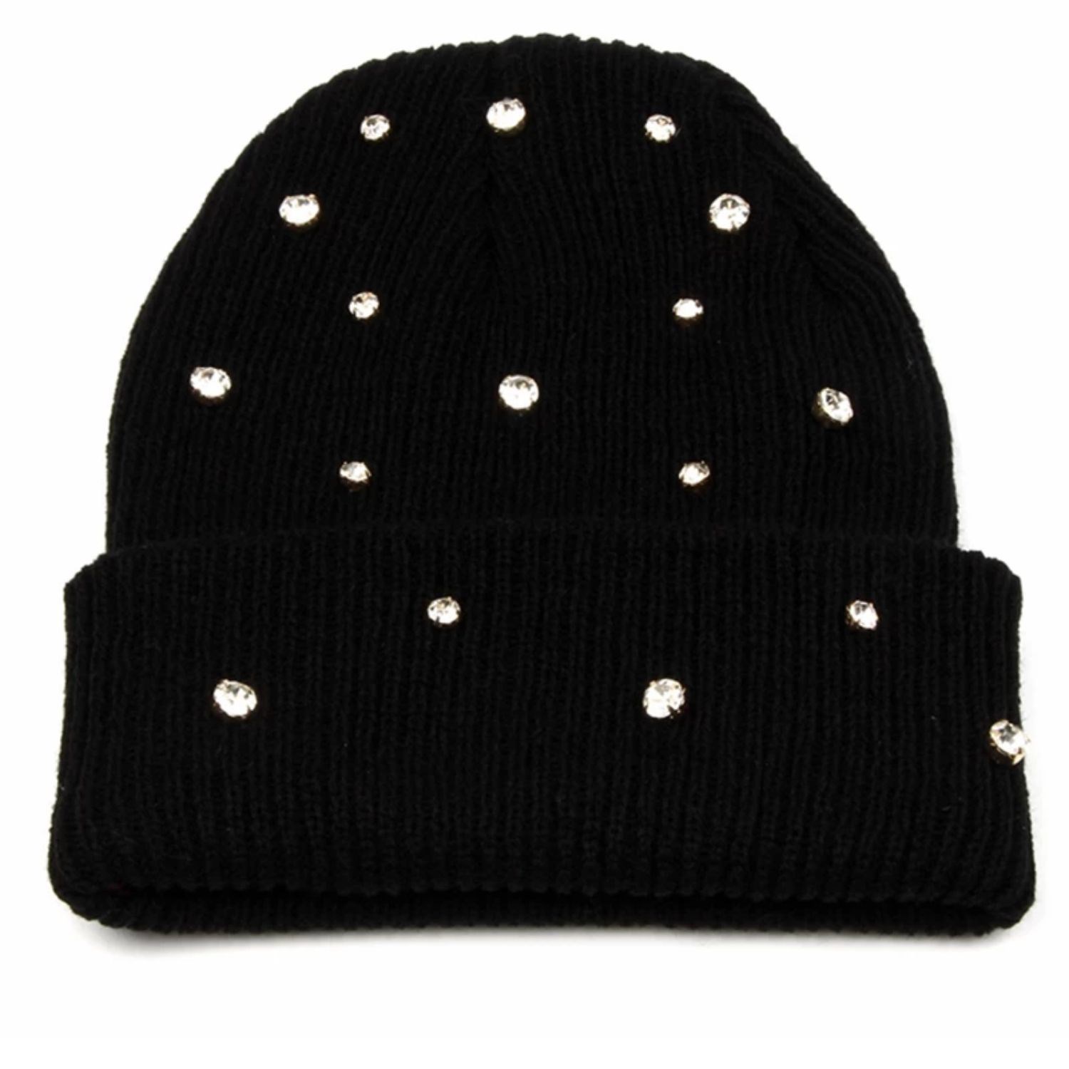 Cuffed knitted beanie with Luxury stone