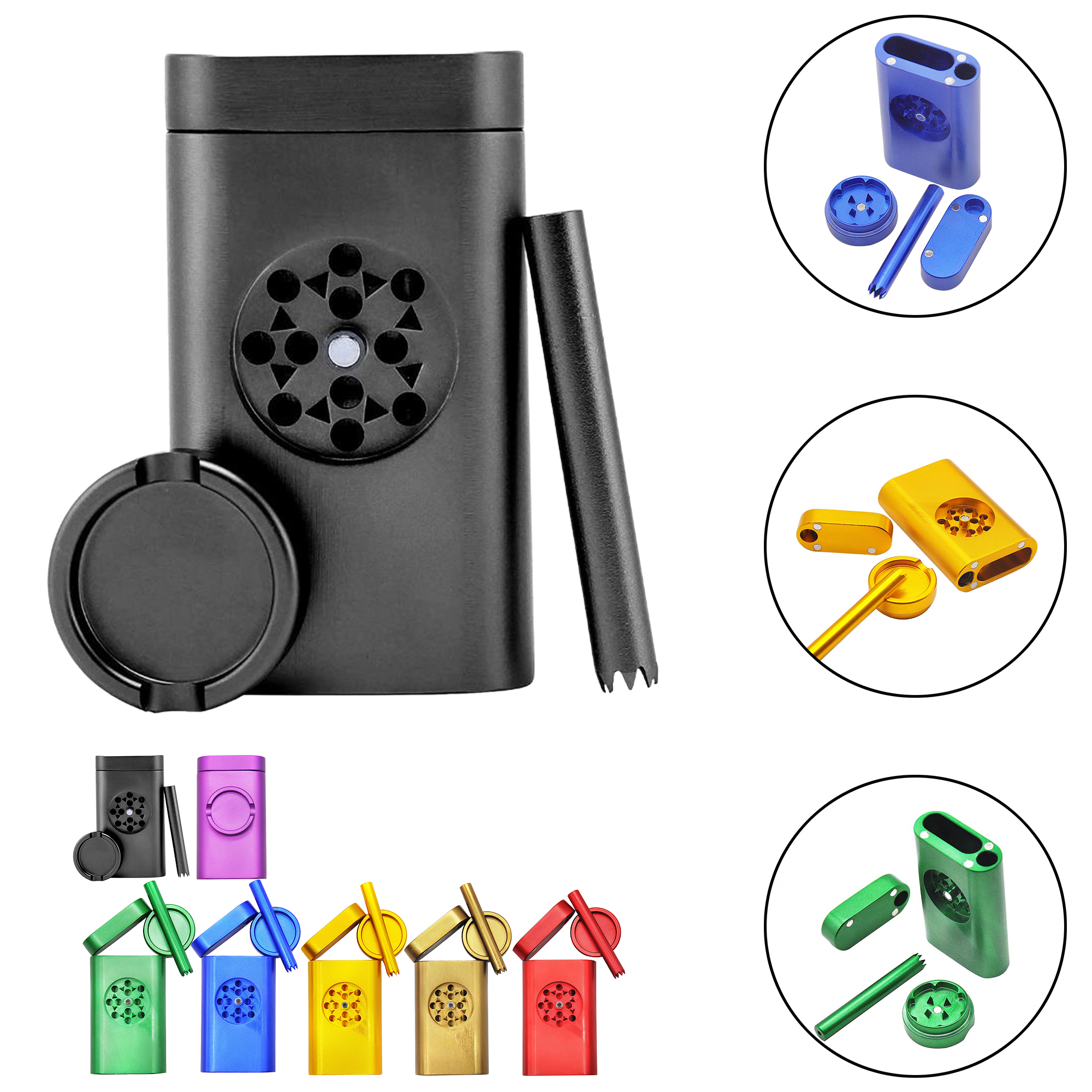 Metal Pipe Grinder Set with Detachable Aluminum Tobacco Box, Ashtray 8