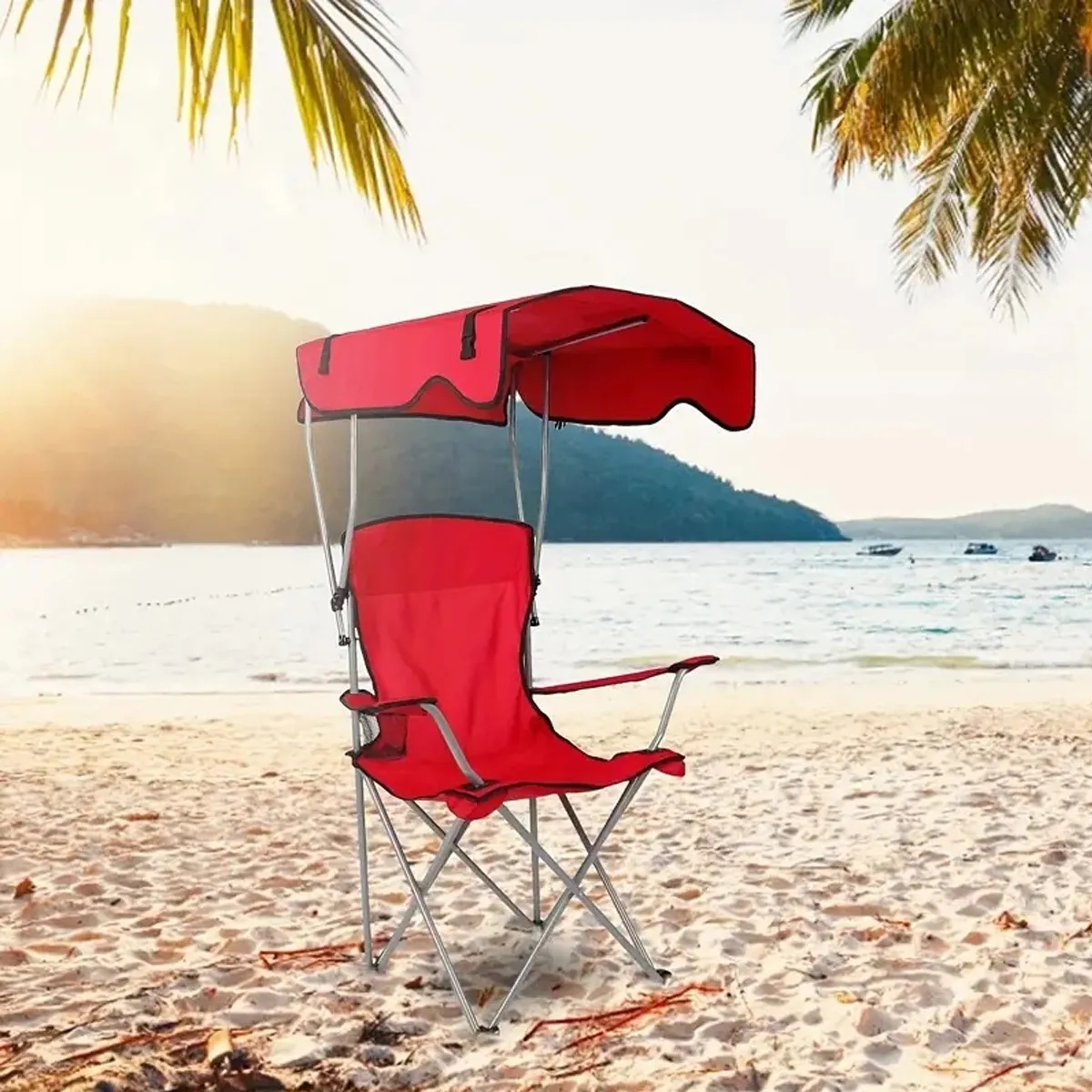Folding Camp Chairs with Shade Canopy Recliner Support 4