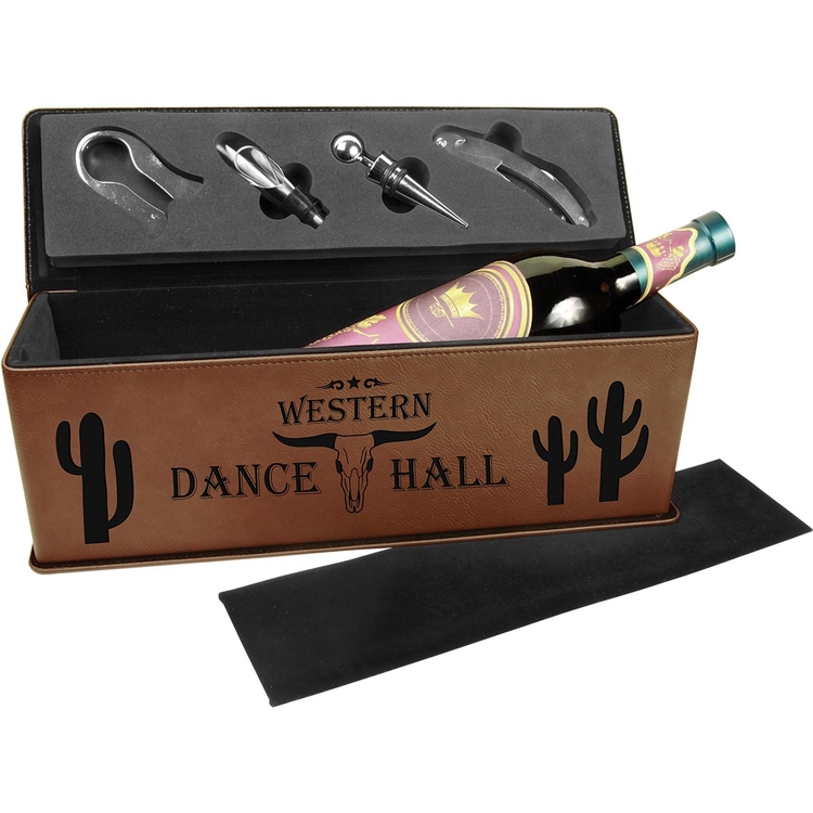 Dark Brown Leatherette Single Wine Box w/ Tools 2