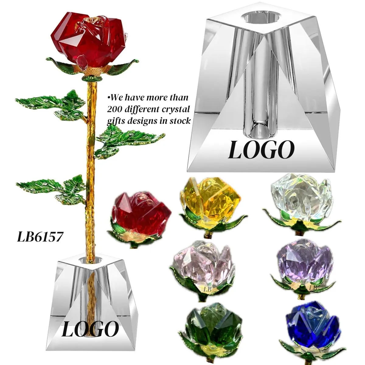 Cut Crystal Rose Flower SET with Stand Romantic Gift for Her 3