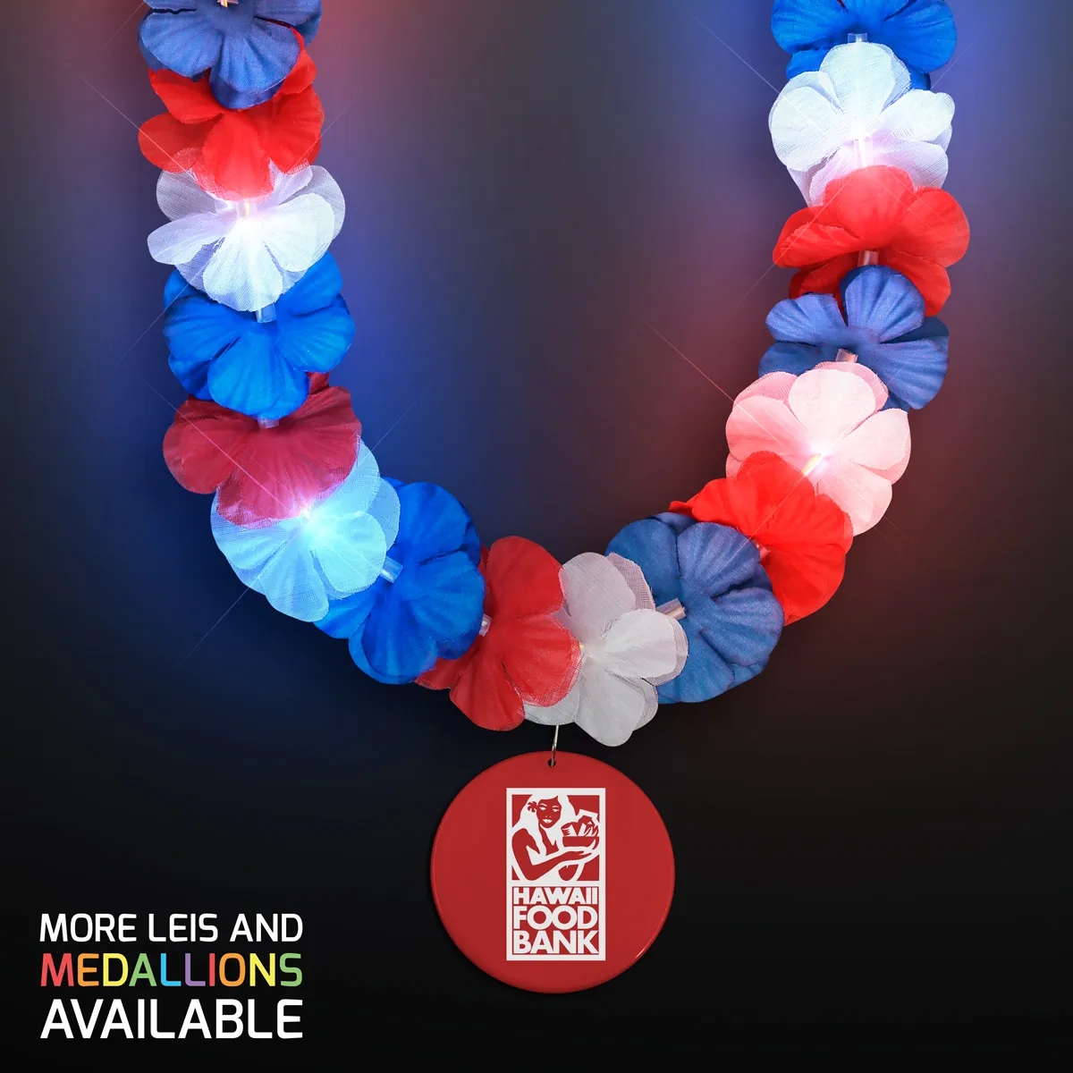 Red, White & Blue LED Hawaiian Lei with Medallion 3