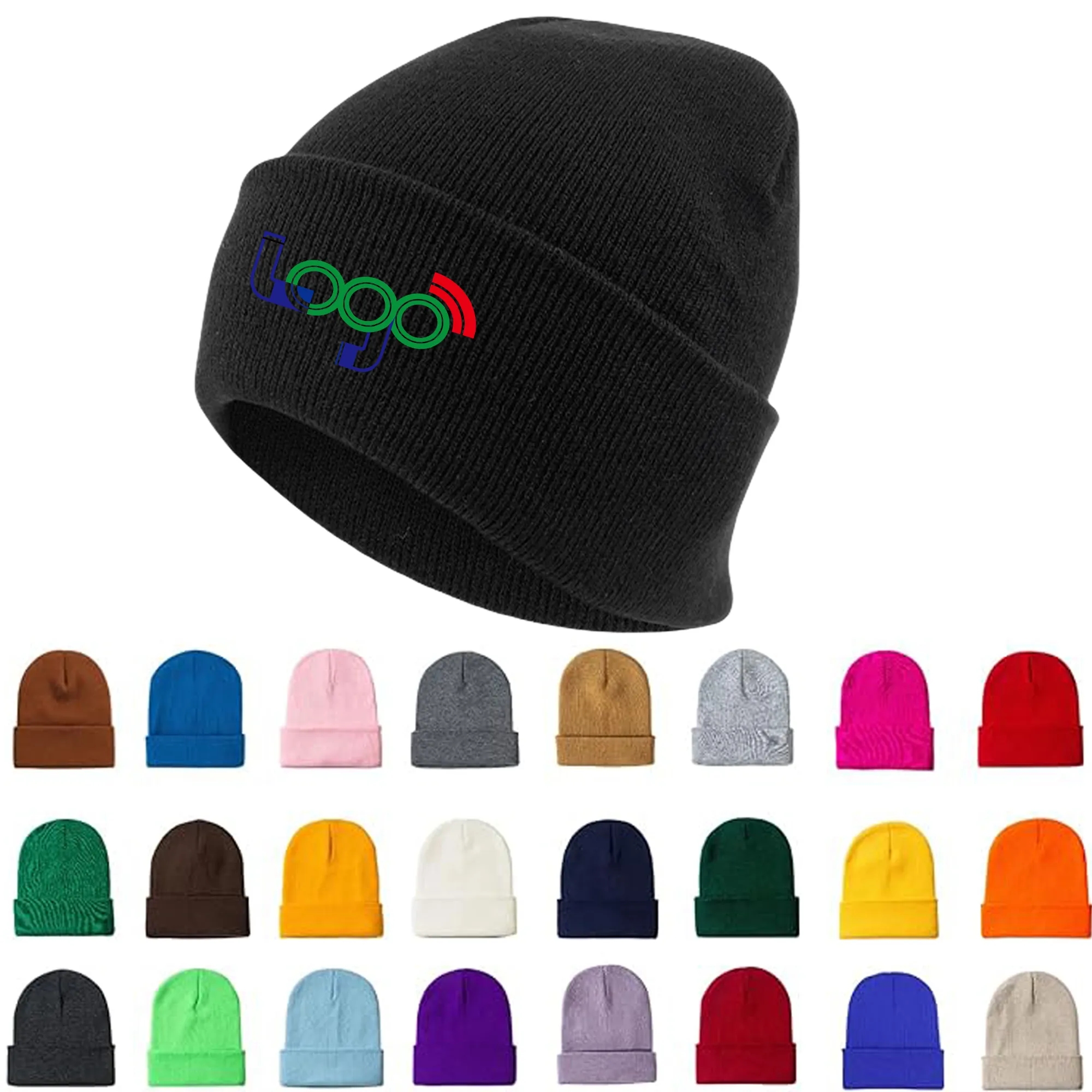 MOQ 50PCS Fullcolor Knitted Beanie Solid Color Hat 3