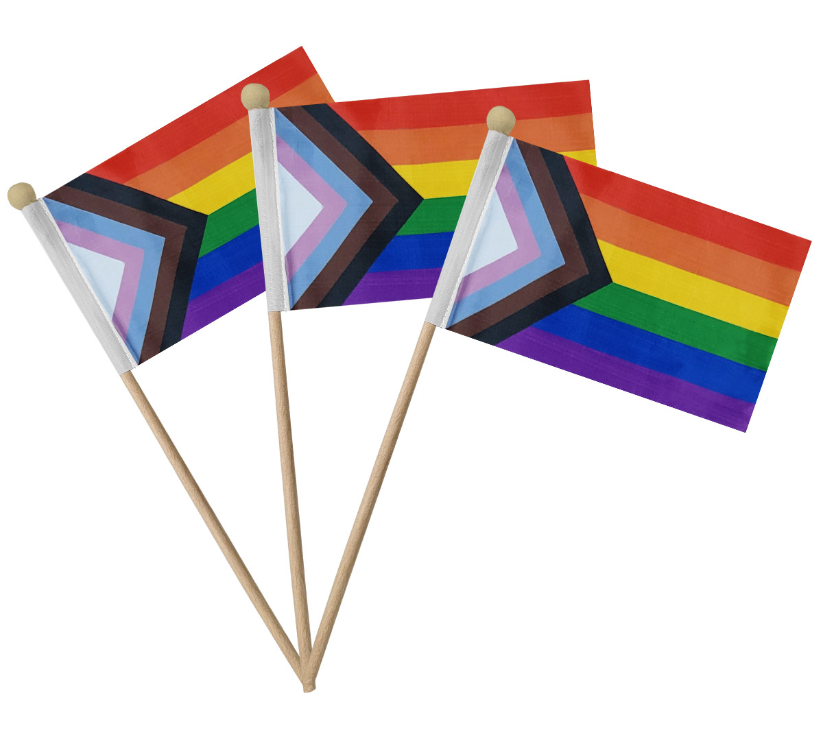 LGBTQ+ 4"x6" Progress Pride Flag With Wooden 12 " Pole V1 - Official Design 2