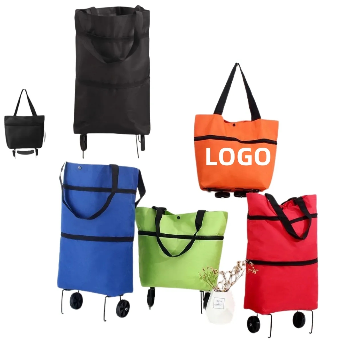 Foldable Oxford Cloth Shopping Bag with Wheels Grocery Cart 1