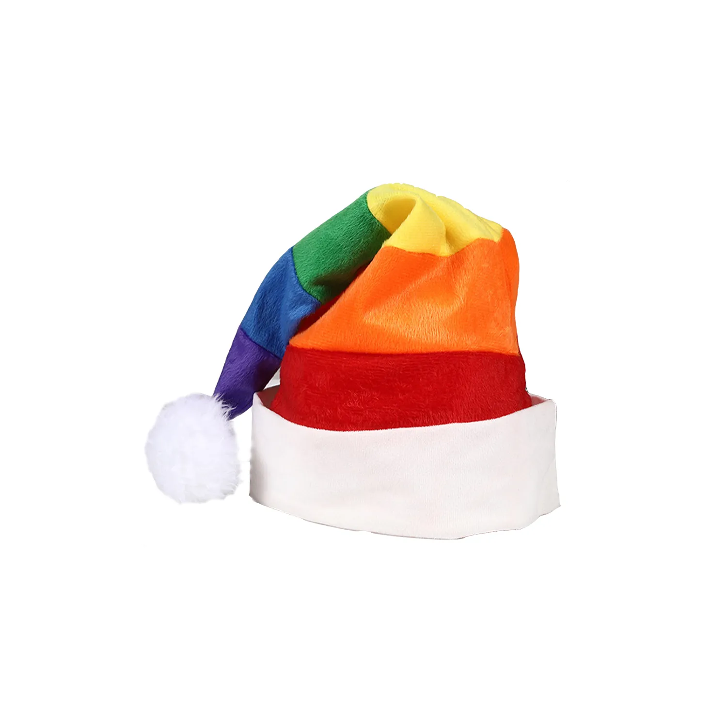 Rainbow Velvet Santa Hat w/ White Plush Trim 4