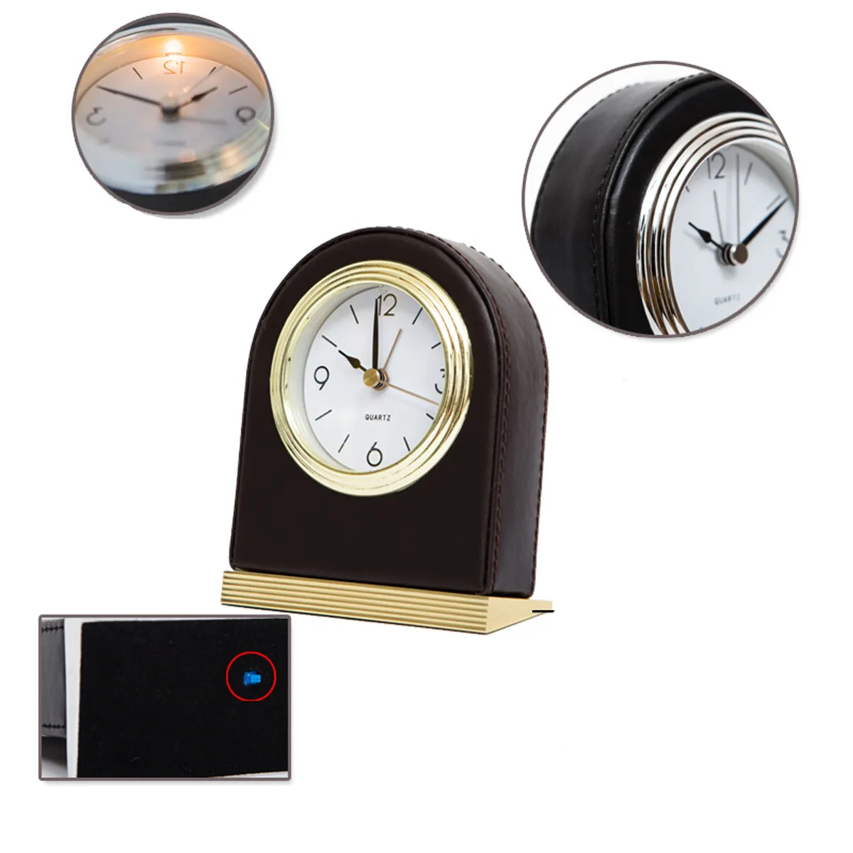 Leather High-end Hotel Living Room Personalized Desk Clock 4