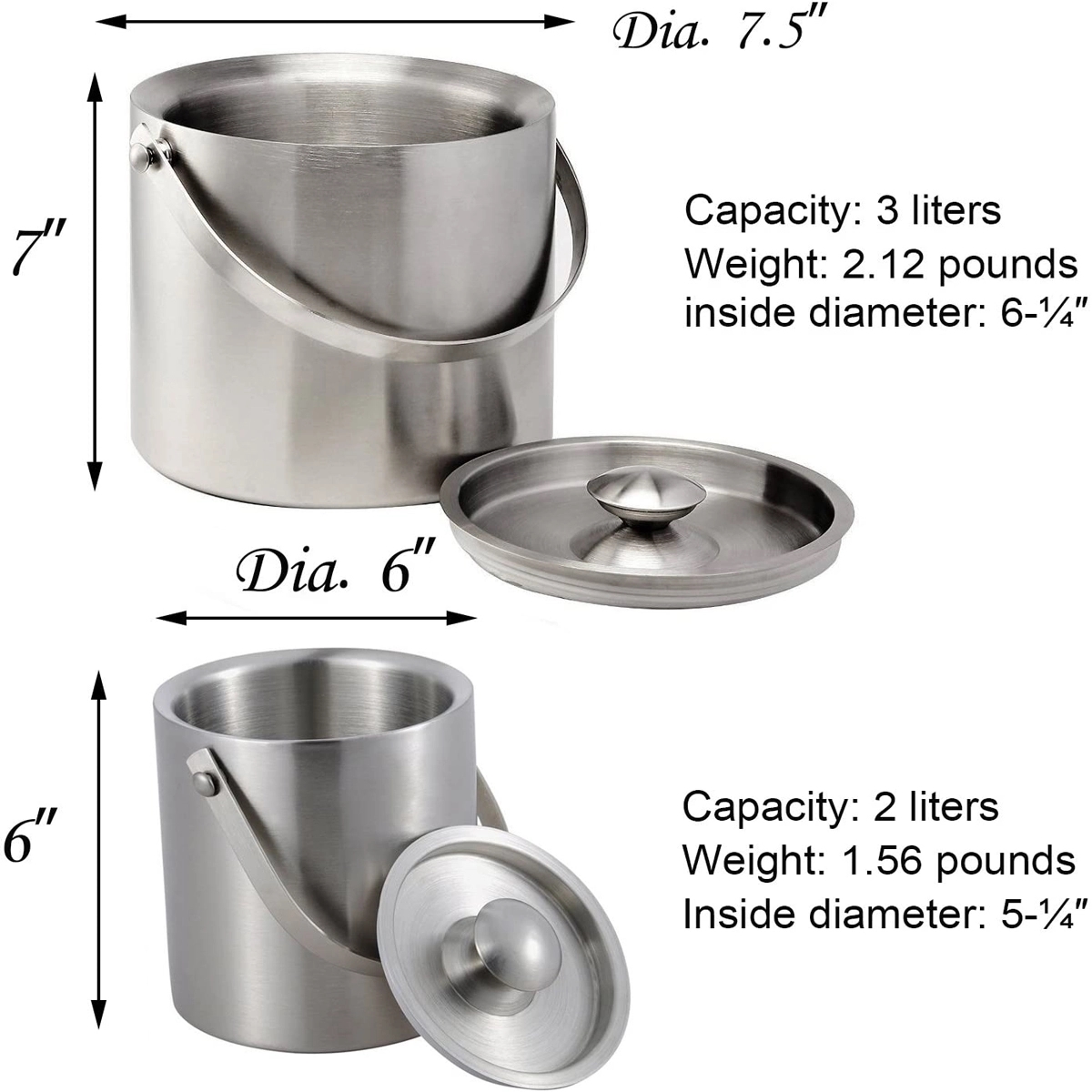 3L Double-wall Ice Bucket with Lid and Tong 3