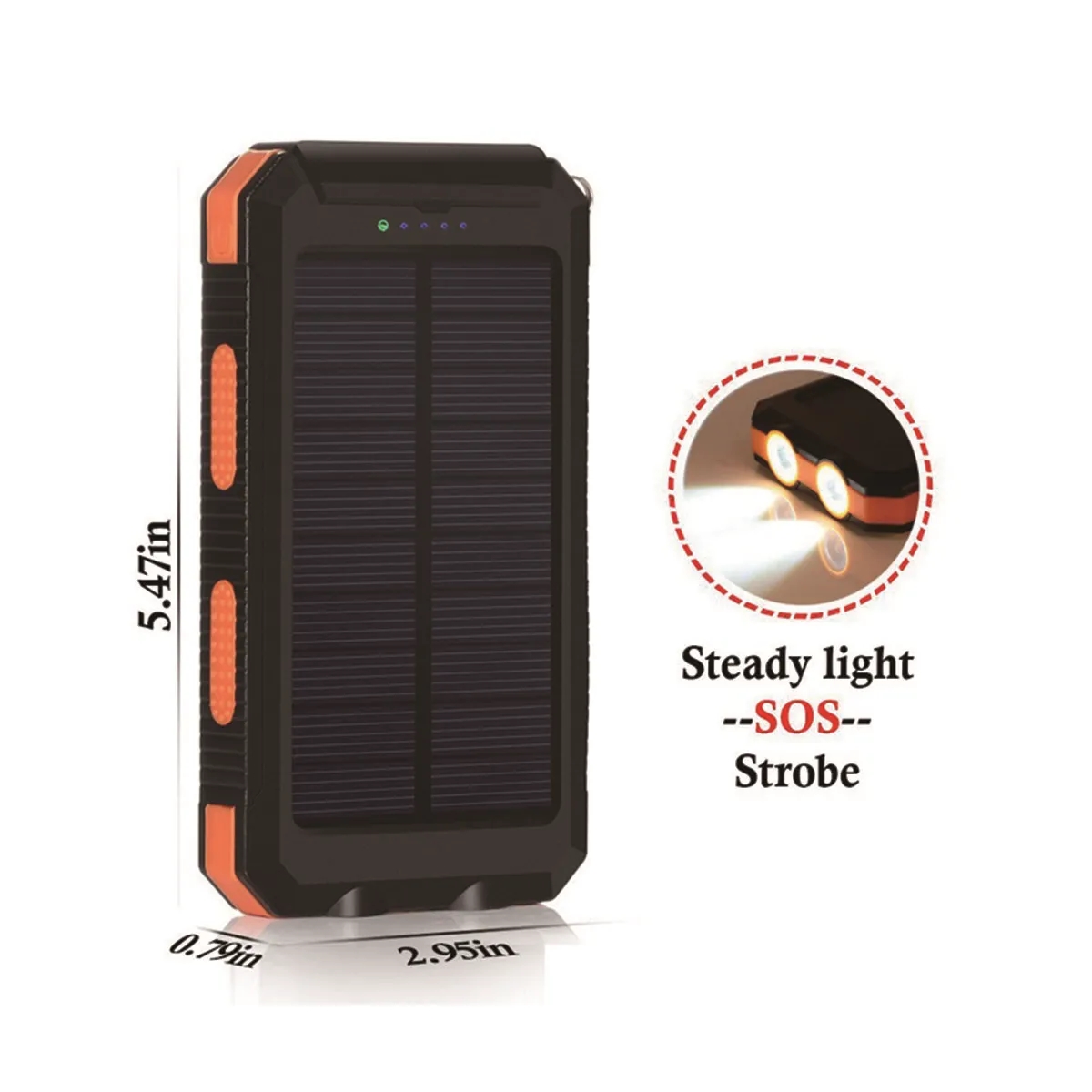 Portable Solar Charger Waterproof Power Bank w/ Flashlights 3
