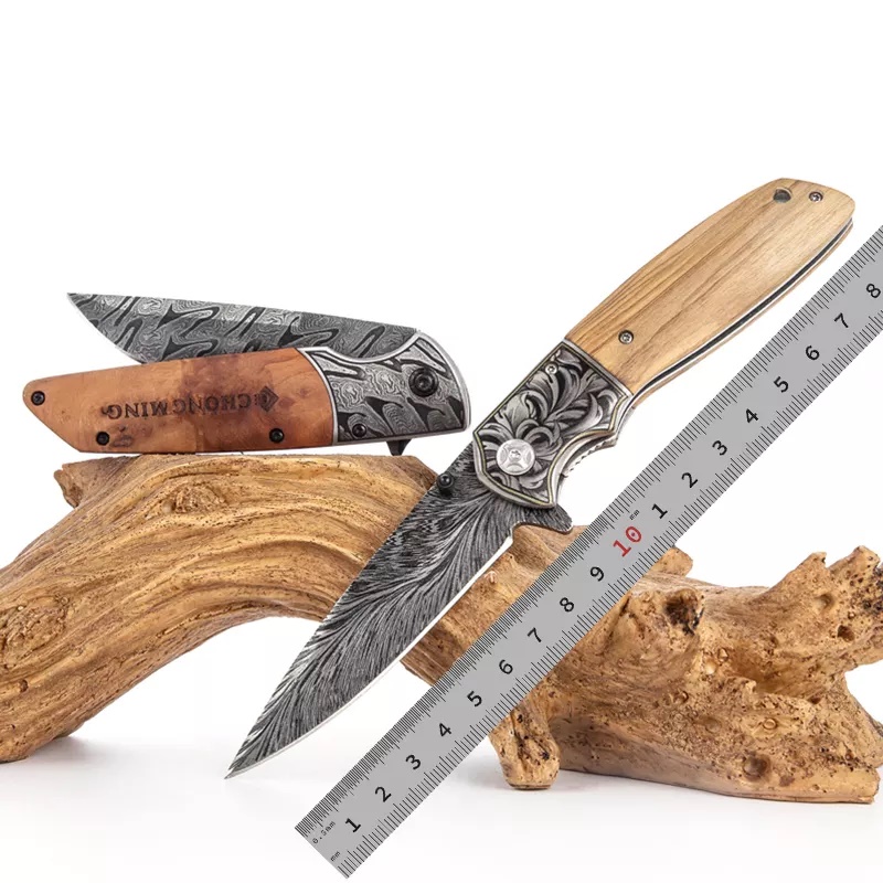 ApexBlade - Olive Wood Folding Pocket Knife With Stainless Steel Blade Antique Full Color Optional 1