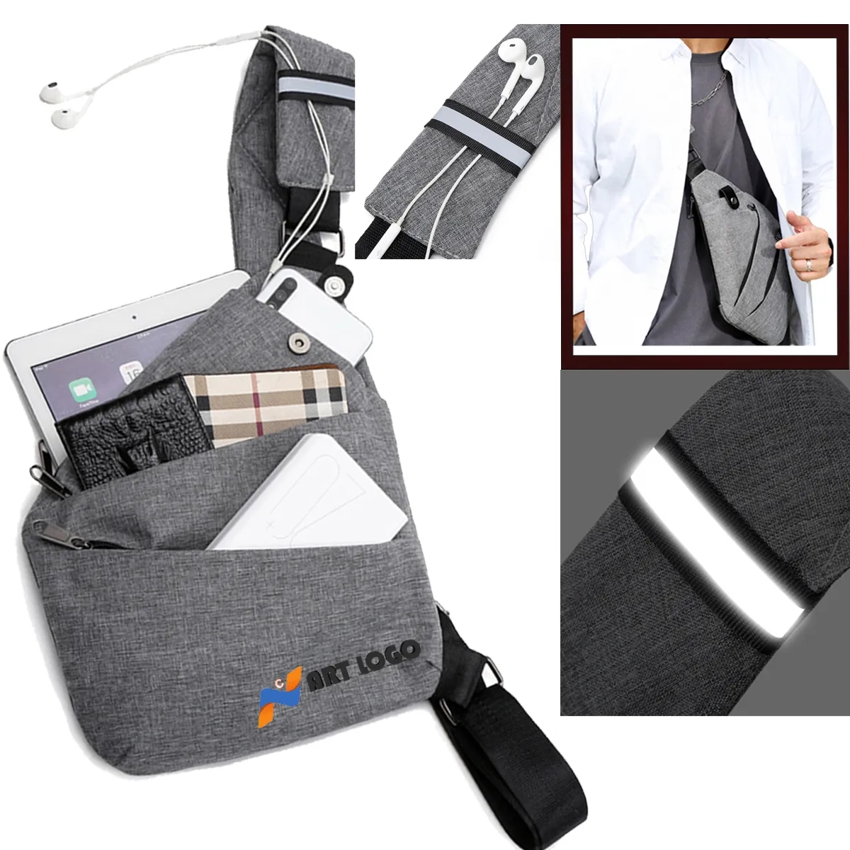 Unique Design Unisex Mens 3 Zipper Pockets Sling Backpack 4