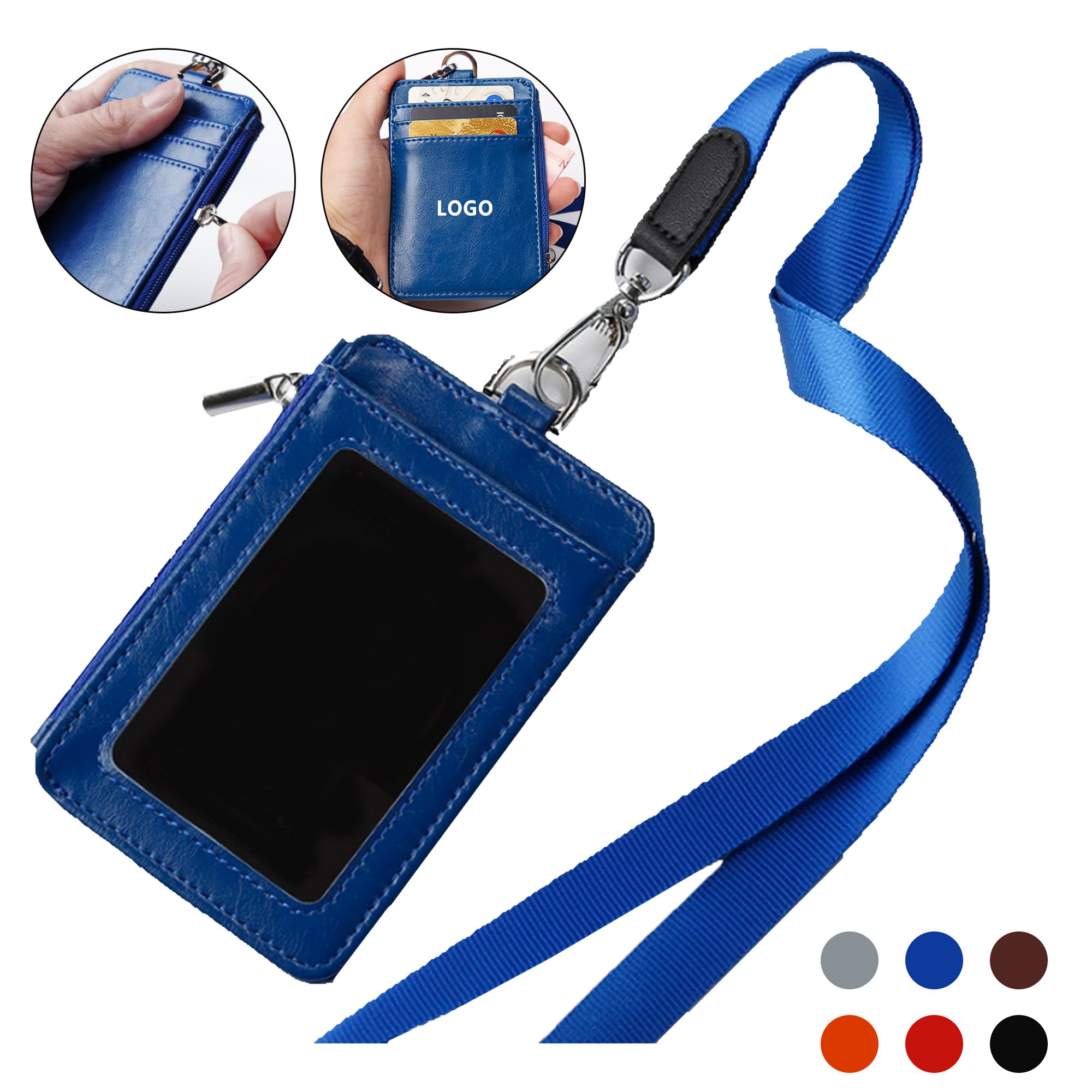 Leather Card Holder with Zippered Pocket 2