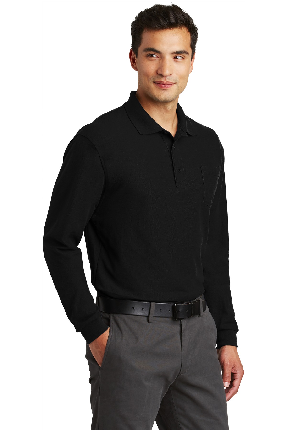 Long Sleeve Silk Touch Polo with Pocket