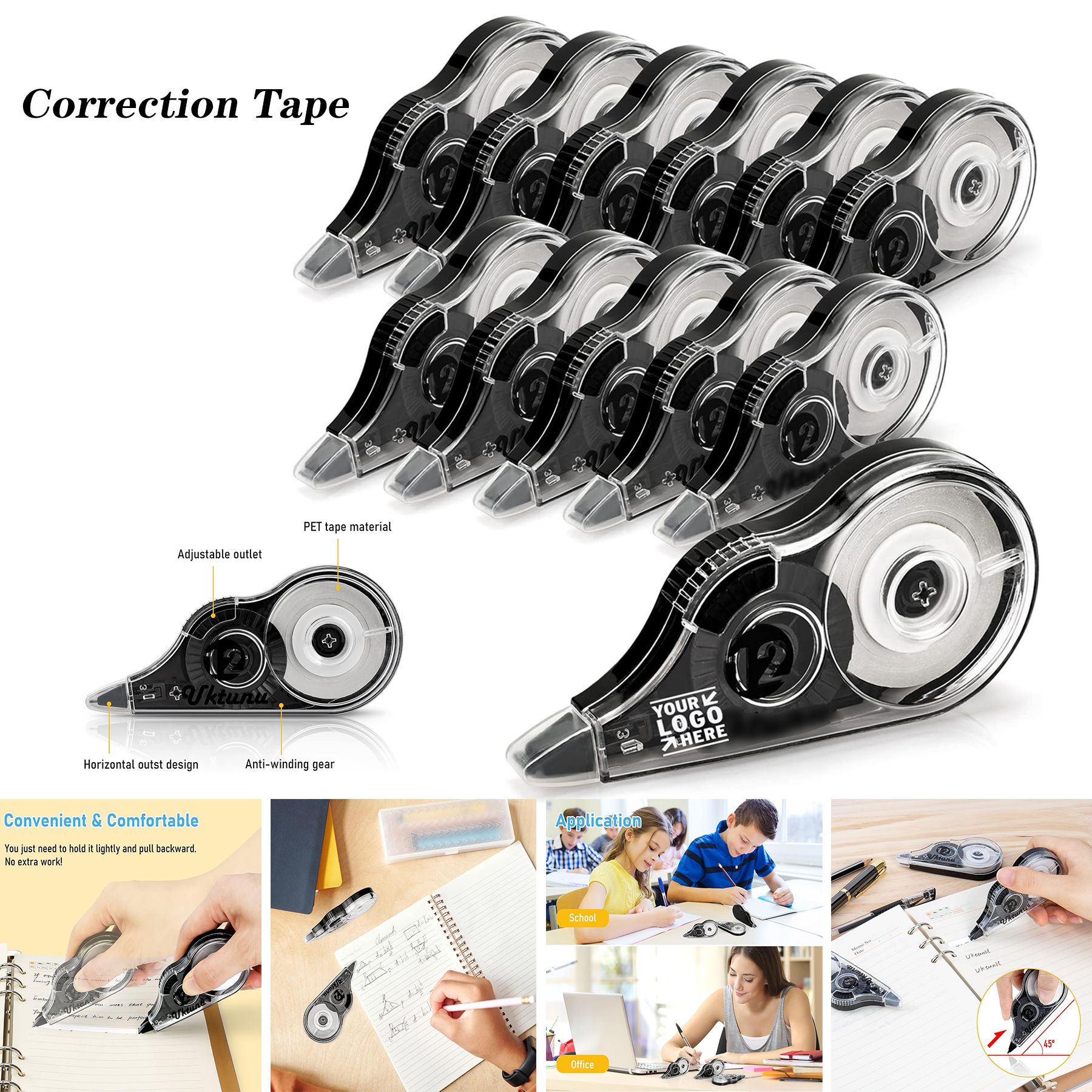 14M x 5mm/551" x 0.2" Easy To Use Applicator Instant Corrections White Out Tape