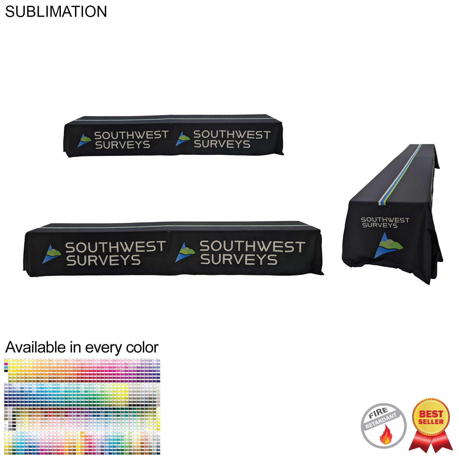 Sublimated Table Cloth for 16' table (or 2 x 8' tables combined), Drape Style, 4 sided, Closed back 8