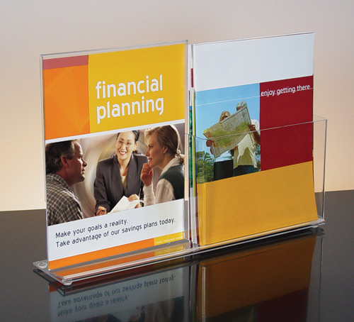 Counter Sign Hldr for 8 5x11 Sign w/8 5"w brochure pocket side by side