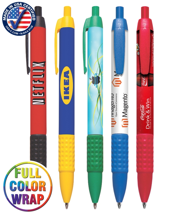 Full Color "Wide One" Wide Barrel Full Color Click Pen w/ Rubber Grip 1