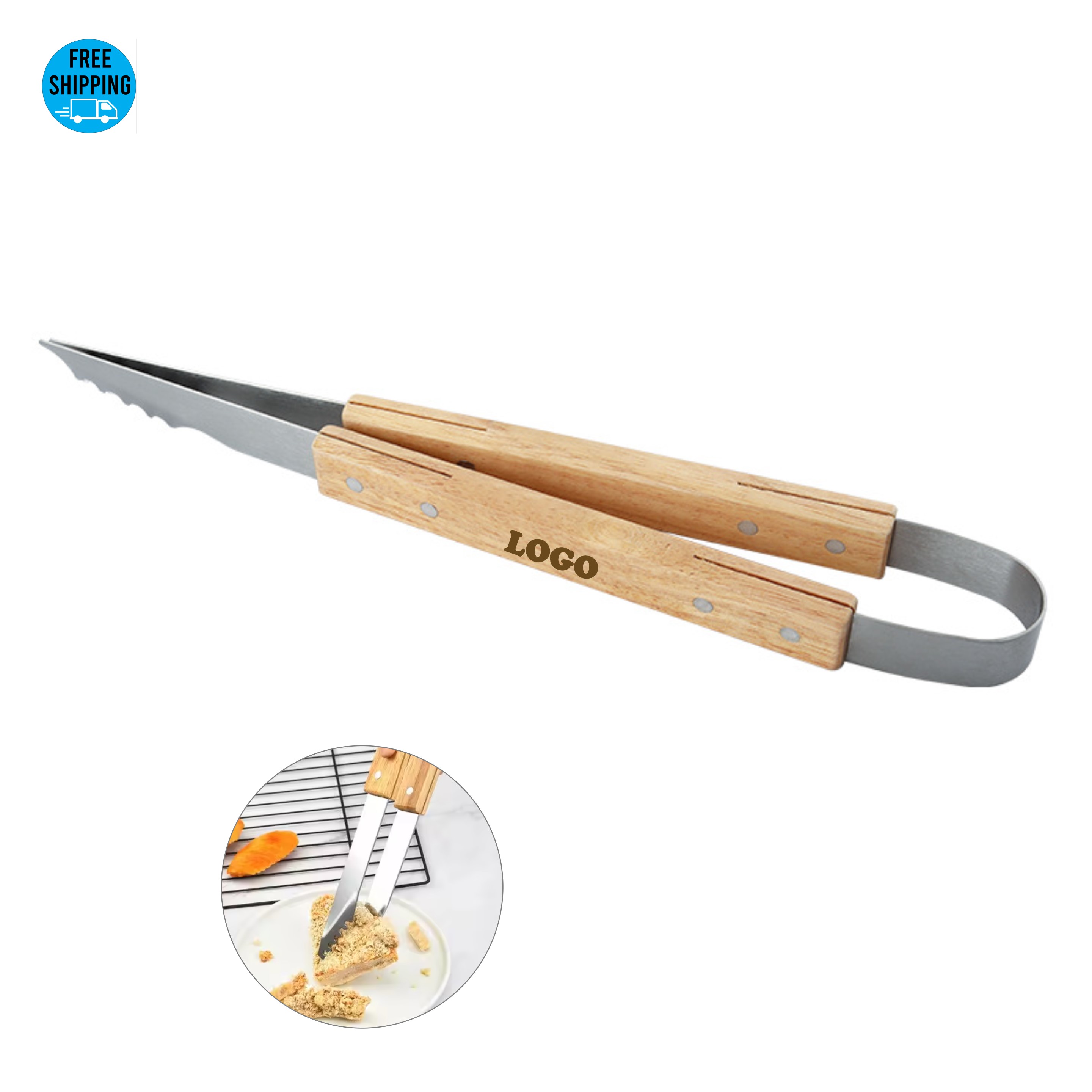Wood Handle Grill Tong 2