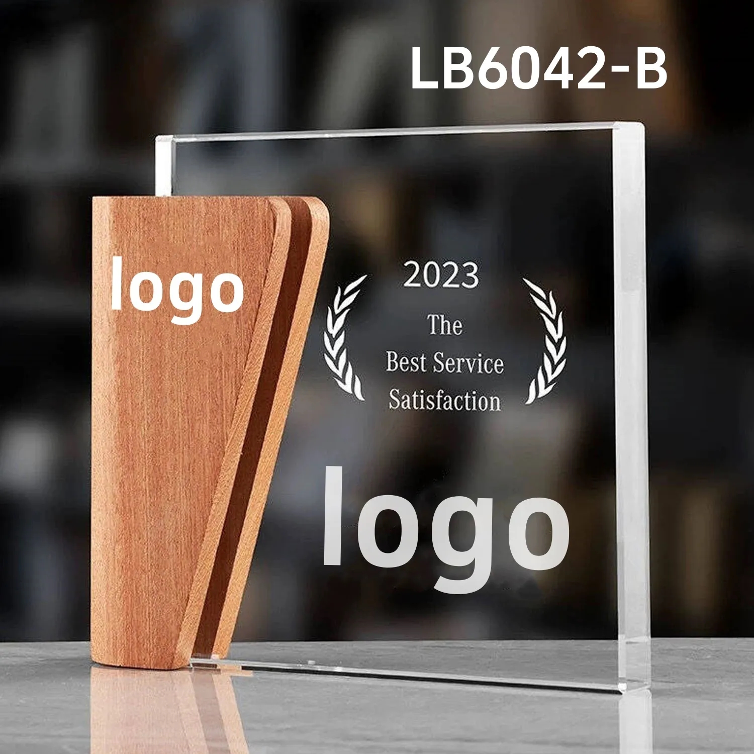 Engraved Custom Crystal Glass Trophy Award with Wooden Base 4