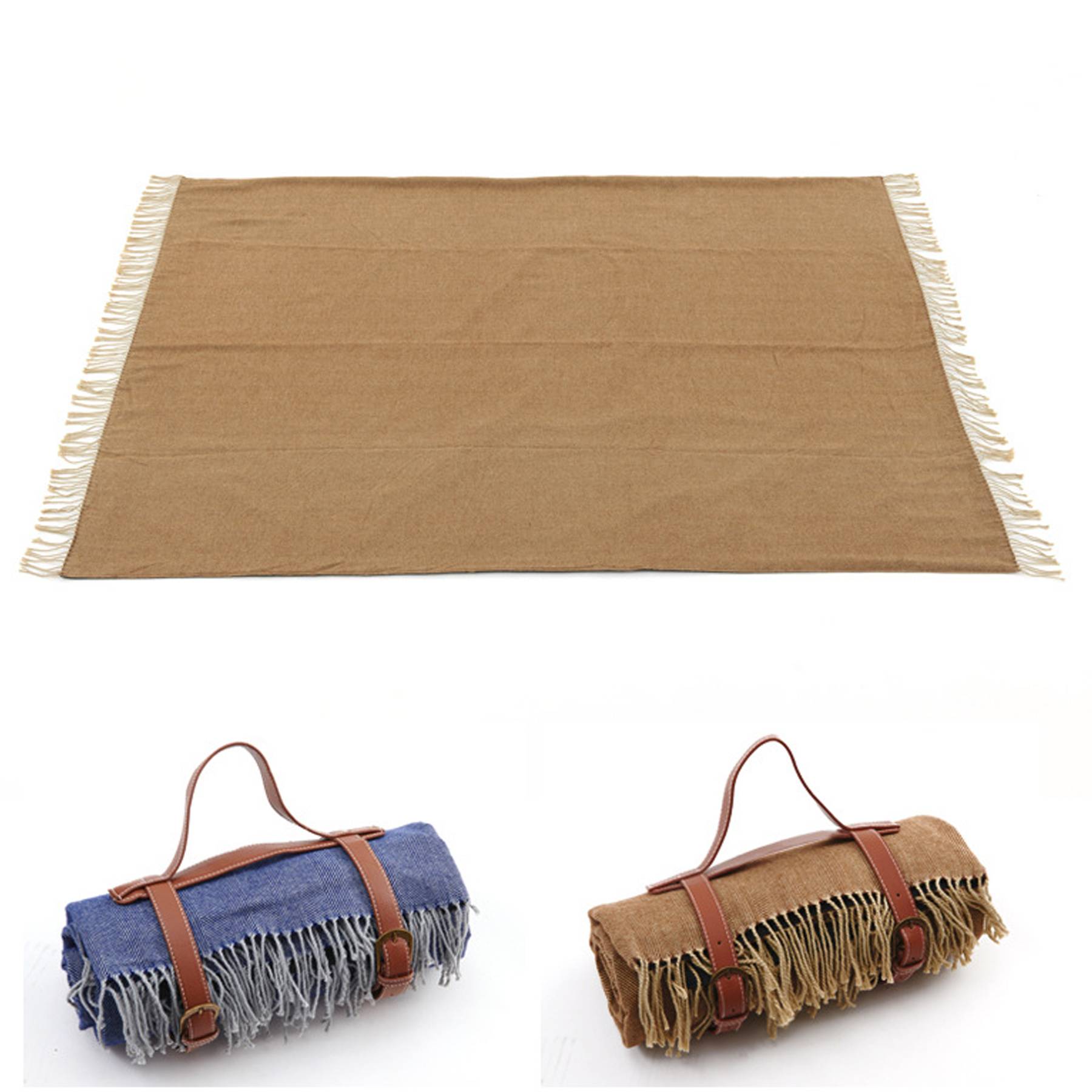 Portable picnic blanket with leather handle and tassel 2