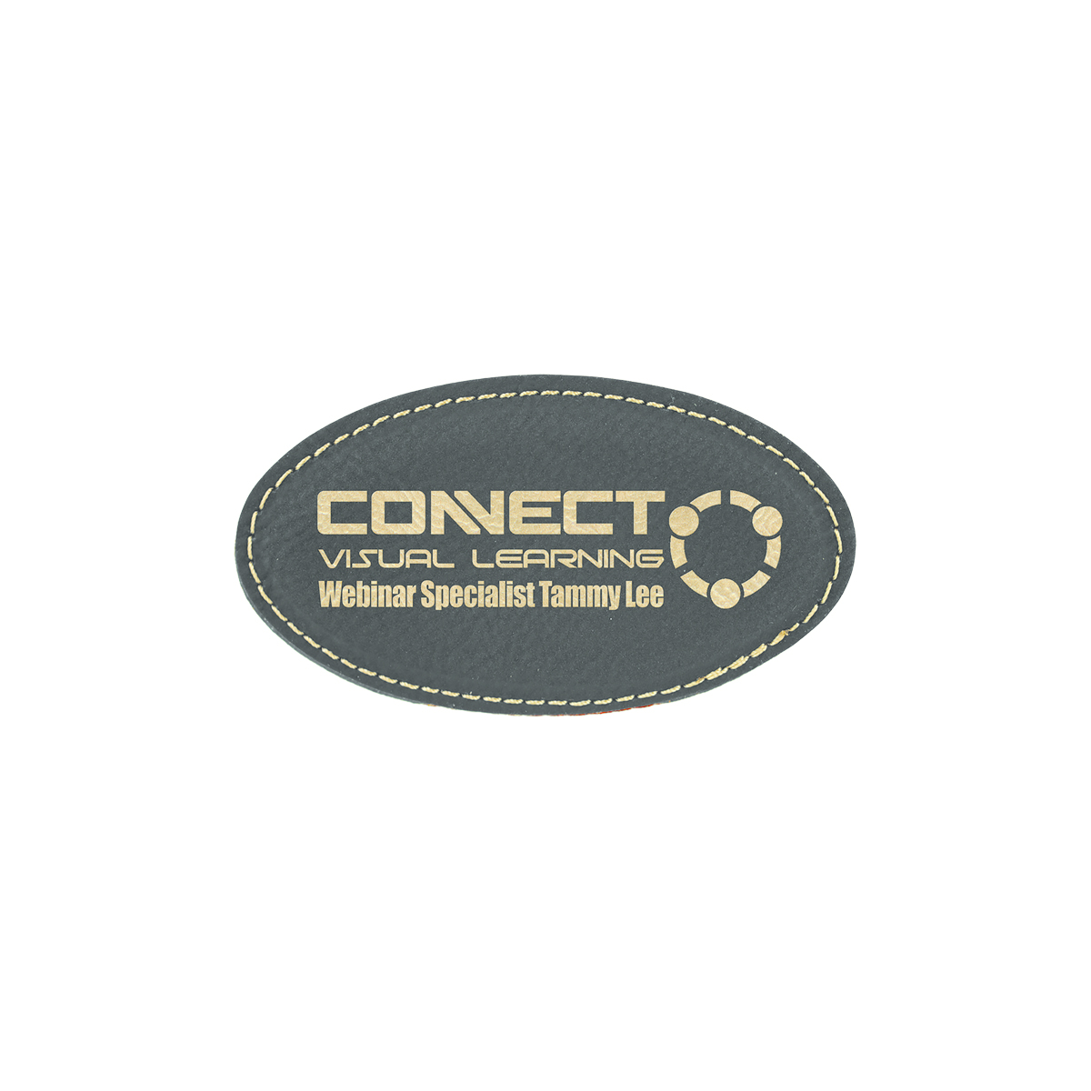 3 1/4" x 1 3/4" Black/Gold Leatherette Oval Badge w/ Magnet 1