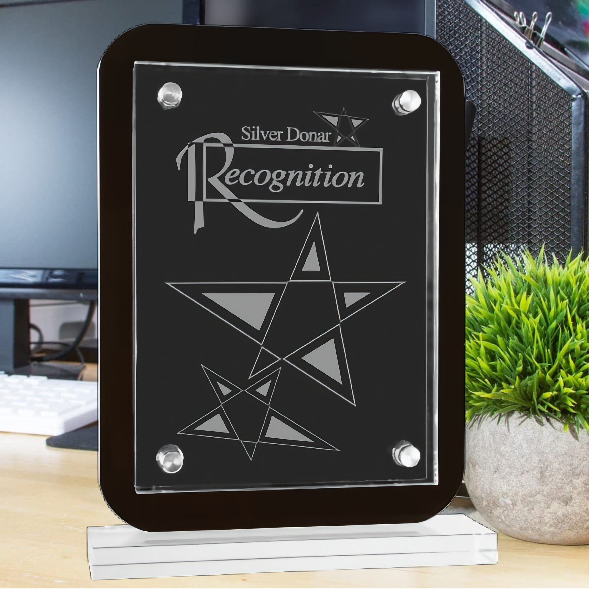 Black Floating Glass Standup Plaque (7 1/2" x 10") 3