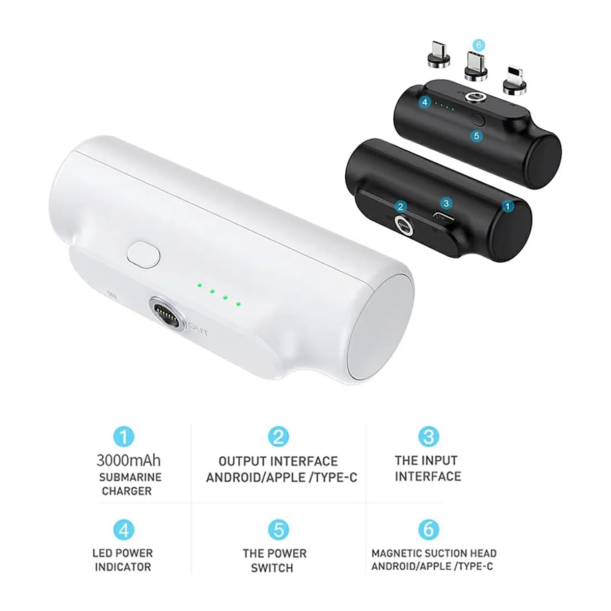 3-In-1 Mini Portable Magnetic Plug Power Bank Station 6