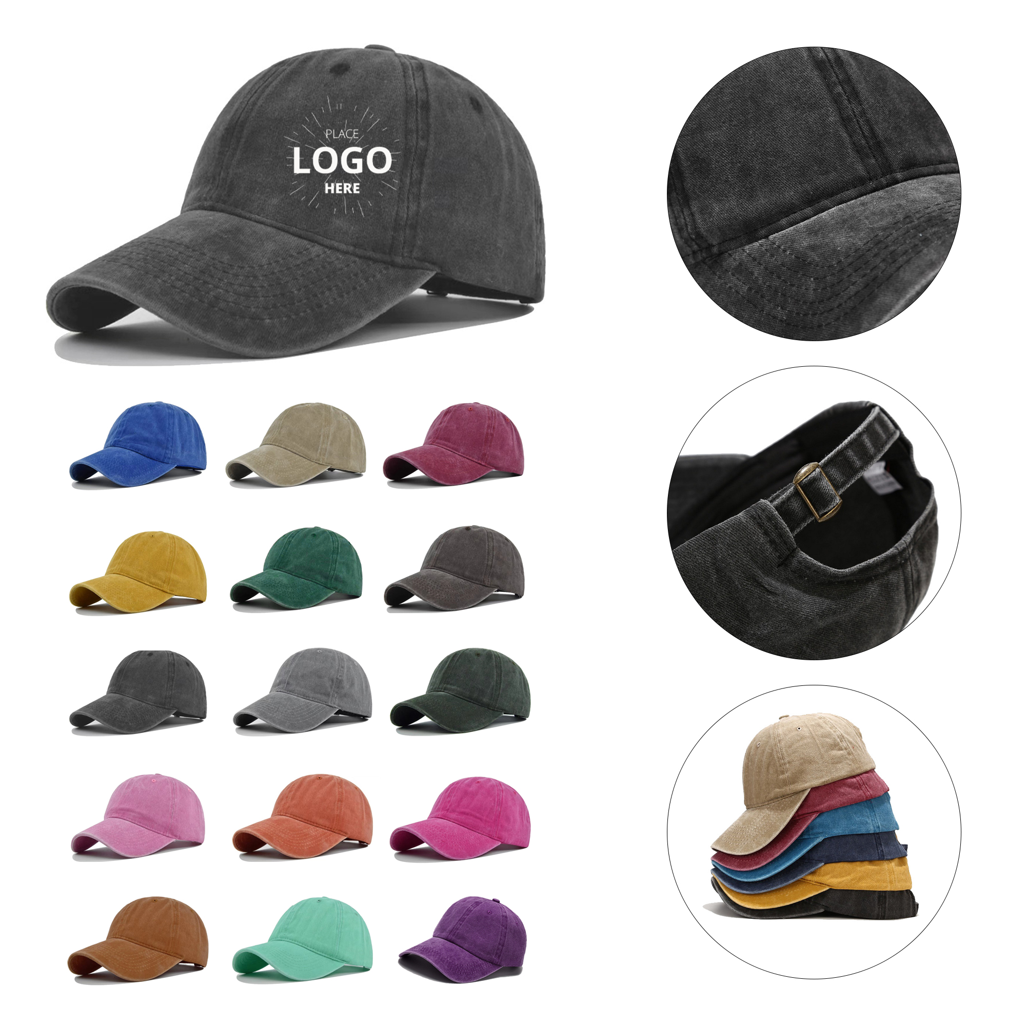 Unisex Vintage Washed Cotton Adjustable Baseball Cap 2