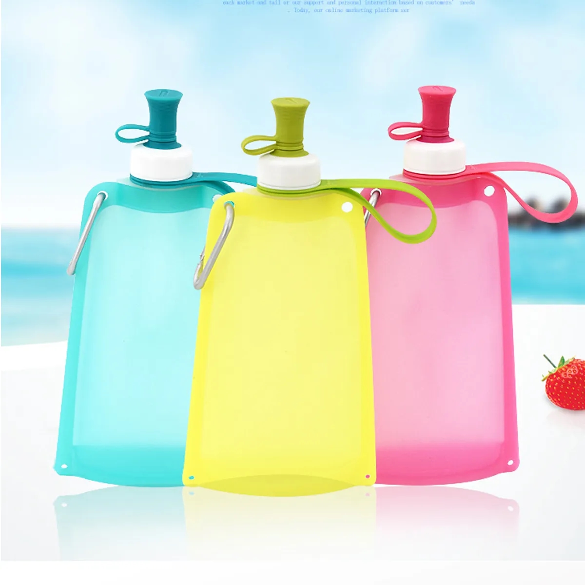 17oz Collapsible Silicone Water Bottle With Carabiner 2