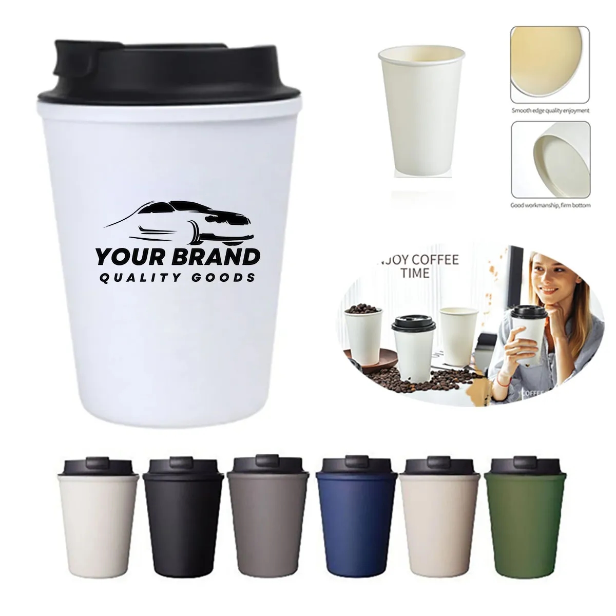 12oz. Reusable Coffee Mug With Lid Travel Plastic Cup 2