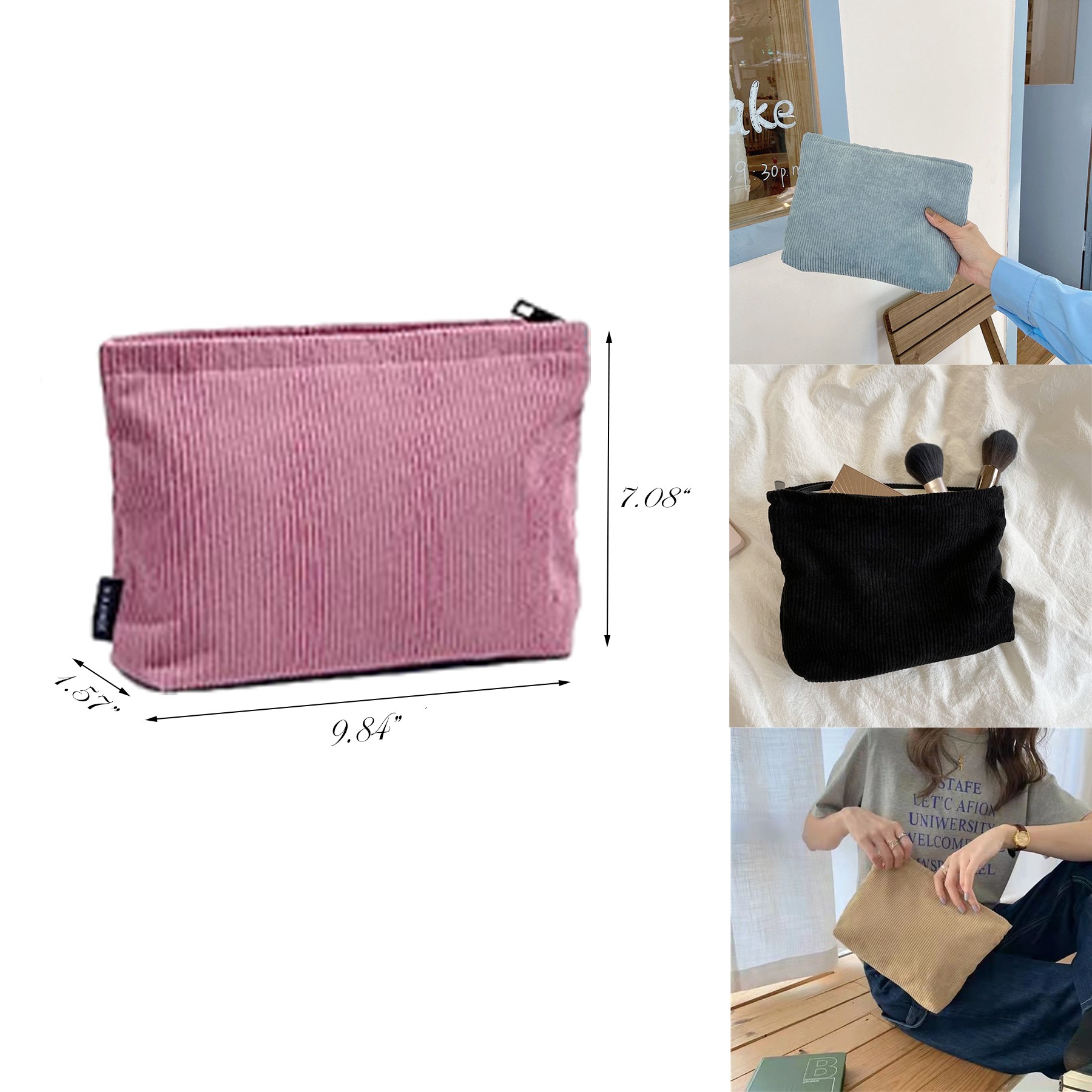 Corduroy Portable Versatile Zipper Makeup Bag 2