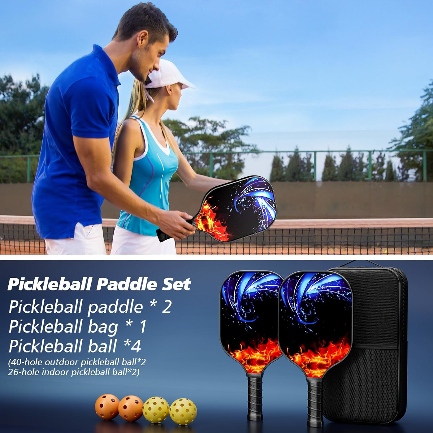 Wooden Pickleball Racket Paddle & Ball Set w/ Carrying bag 5