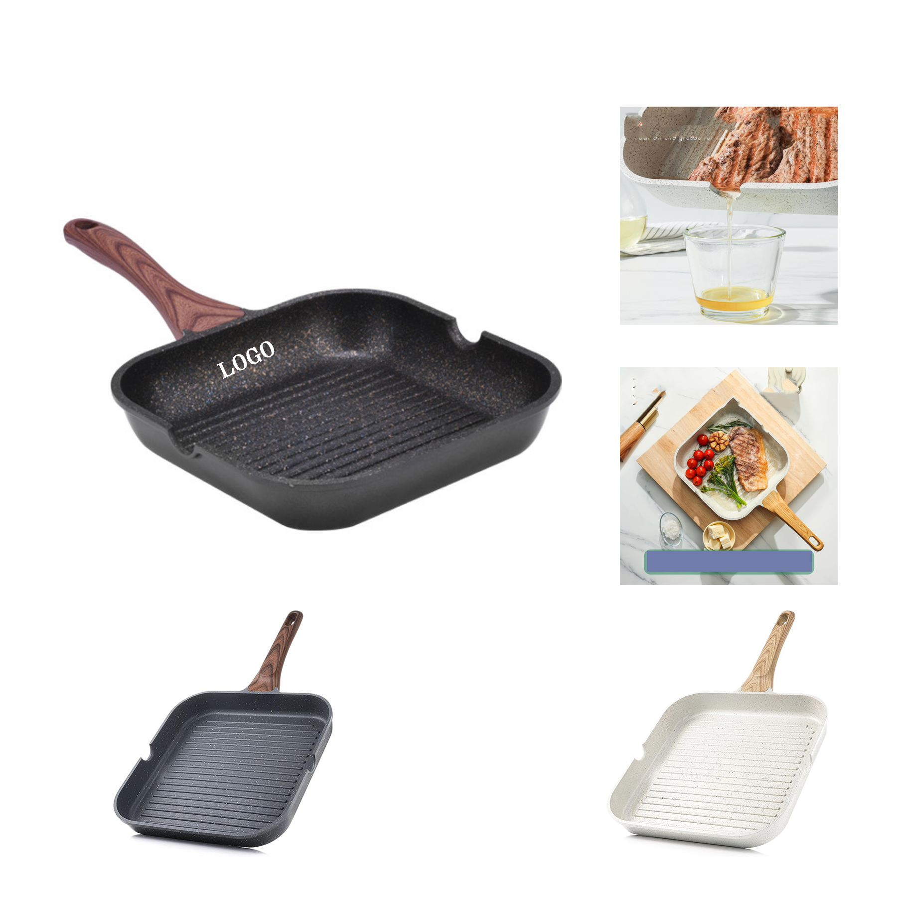 Versatile Square Pour Spouts Grilling Pan 1