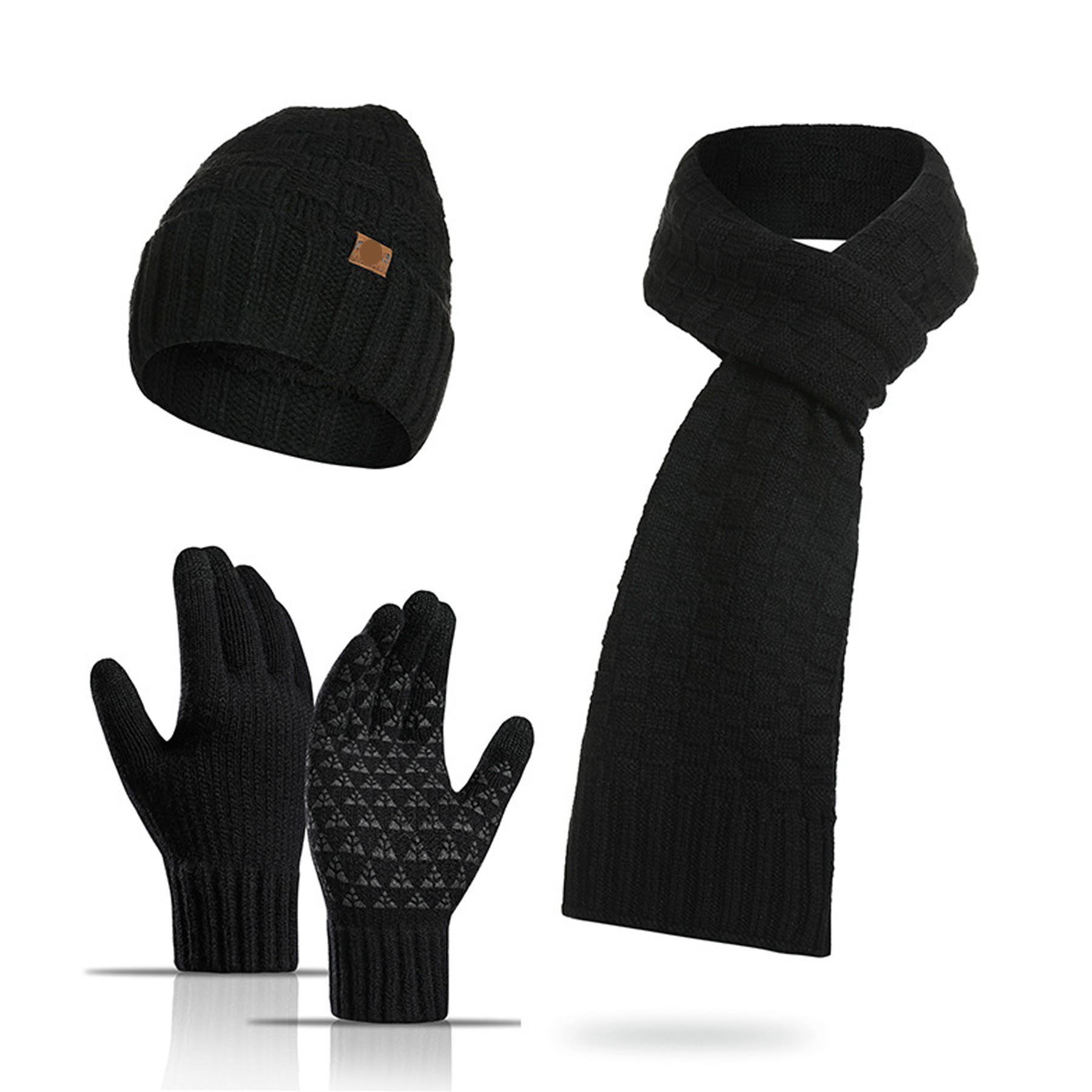 Cashmere Plaid Beanie Hat Scarf Touchscreen Gloves Set 2