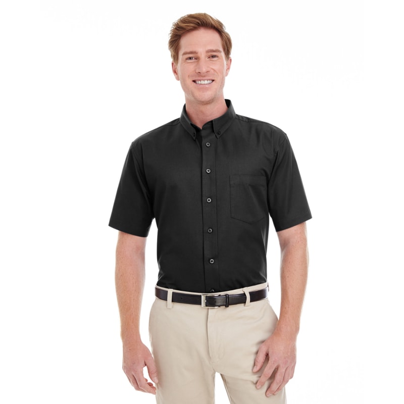 Harriton Men's Foundation 100% Cotton Short-Sleeve Twill Shirt With Teflon™ 12