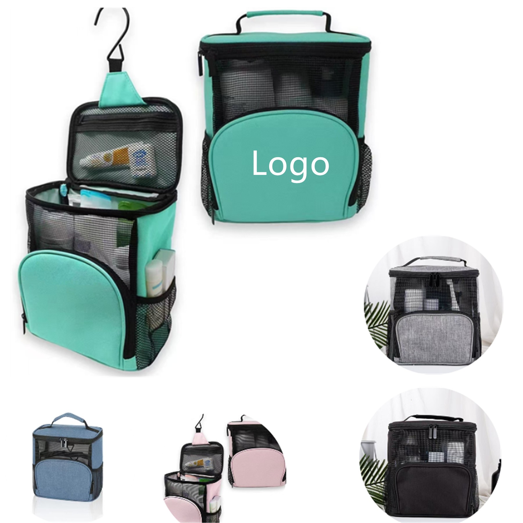 College Dorm Bathroom Travel Mesh Caddy Portable Quick Dry Hanging Shower Organizer Tote Bag 1