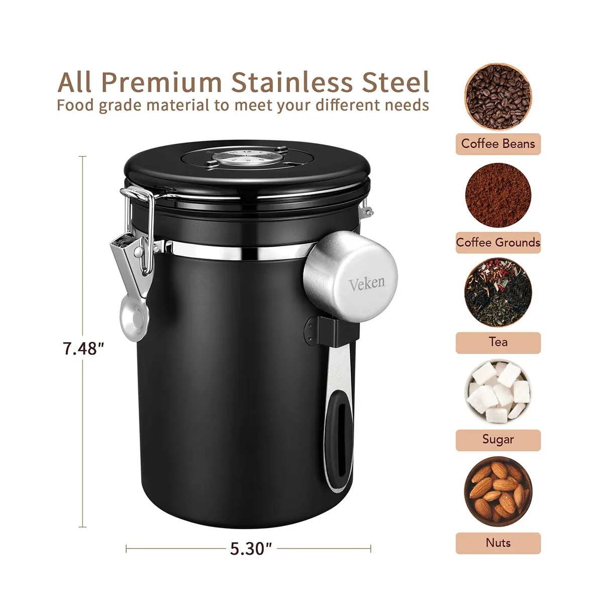 Stainless SteeCoffee Canister with Date Tracker and Scoop 4
