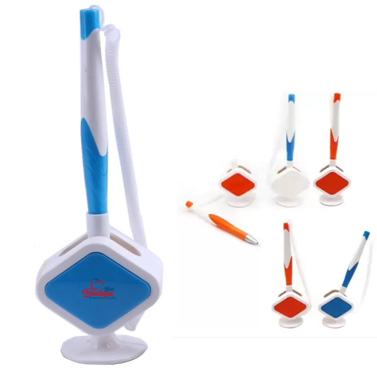 Plastic desk pen With stand And spiral chain 3
