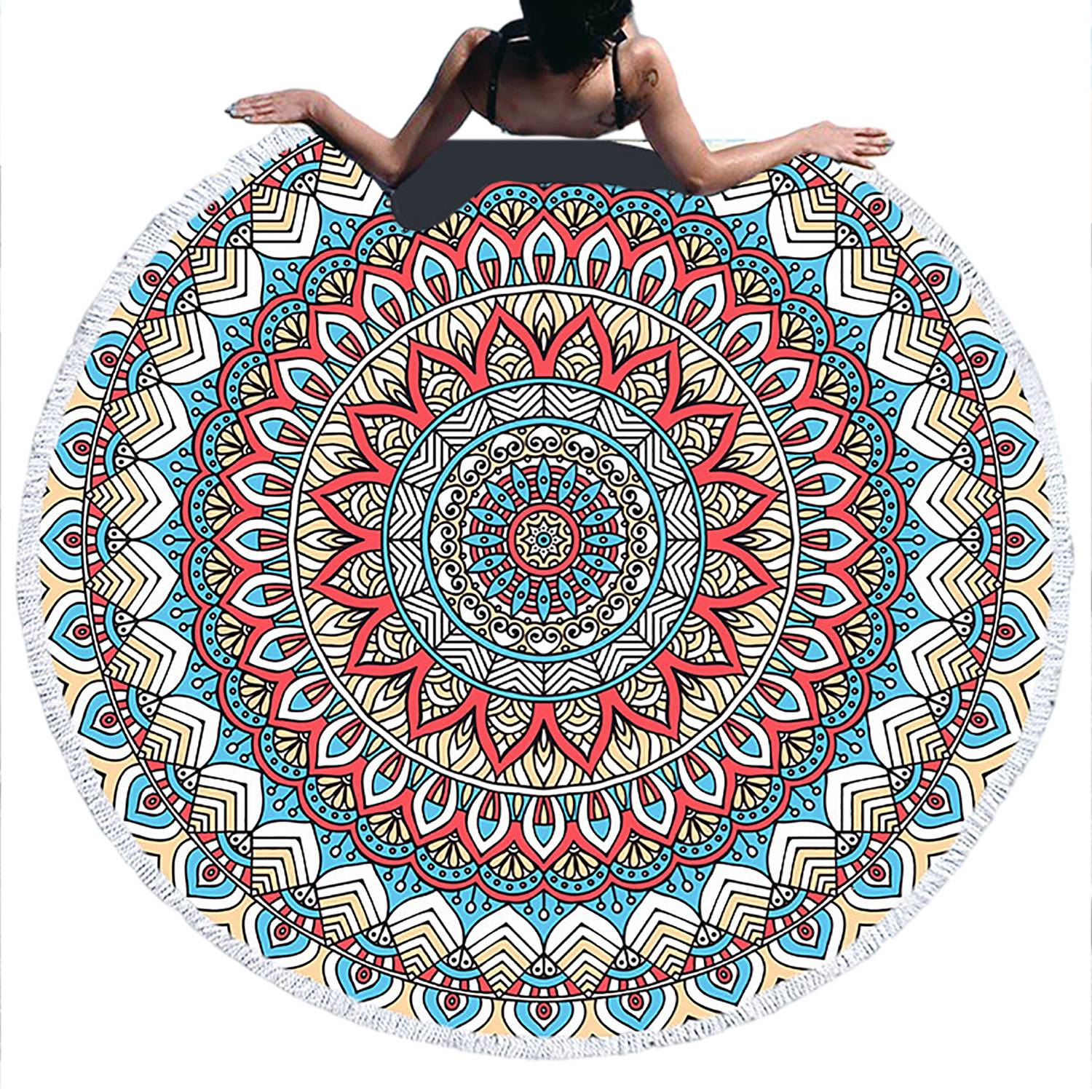 Round Quick Dry Beach Towel w/ Tassel 10