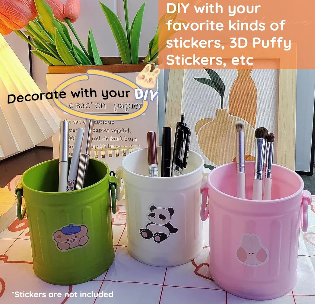 Retro Iron Bucket Shaped Hangable Pen Holder Desk Organizer 7