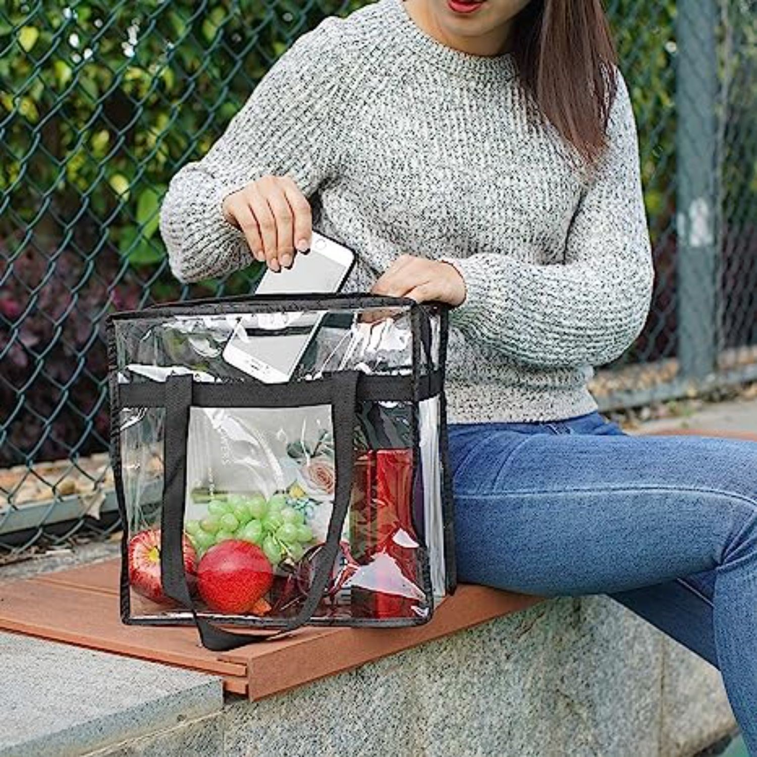 Contrast Binding Clear PVC Transparent Tote Bag 4