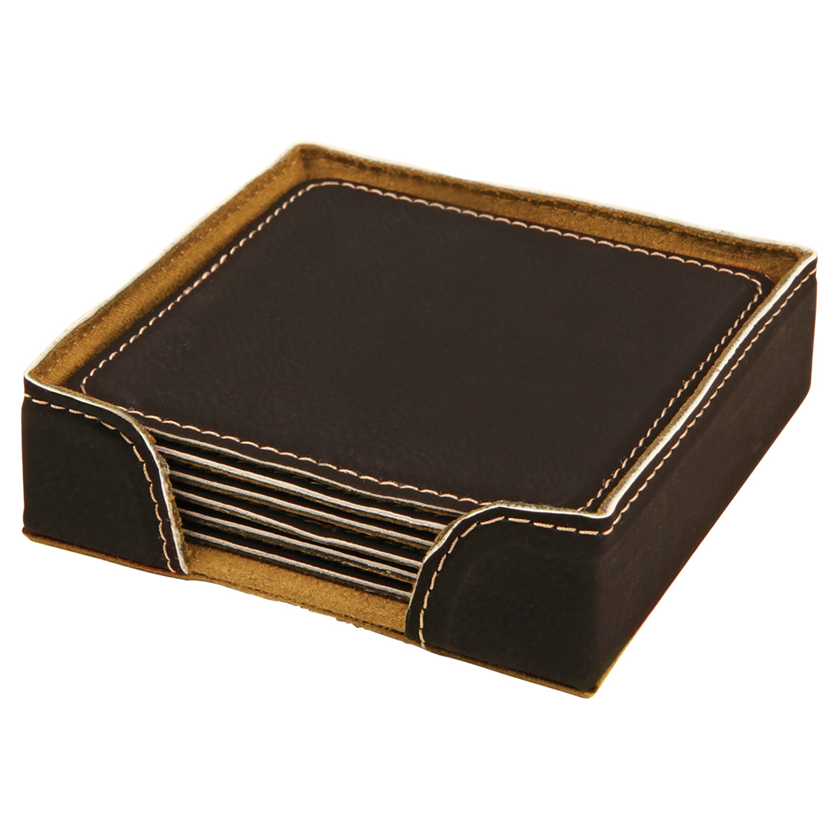 Black/Gold Leatherette Square Coaster Set 3